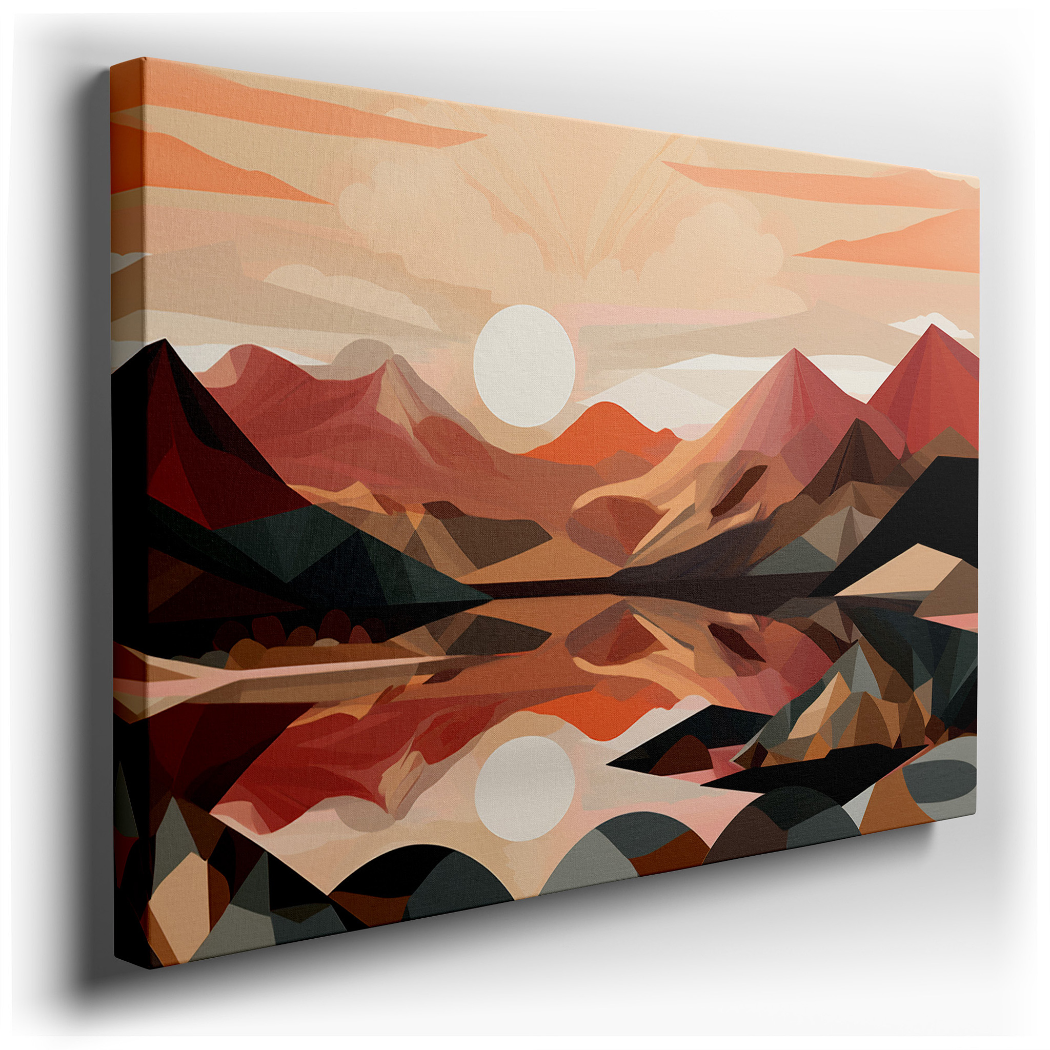 Reflective Geometric Mountains and Water: Bold Nature and Modern Design Large Wall Art, Canvas Wall Art, Office Wall