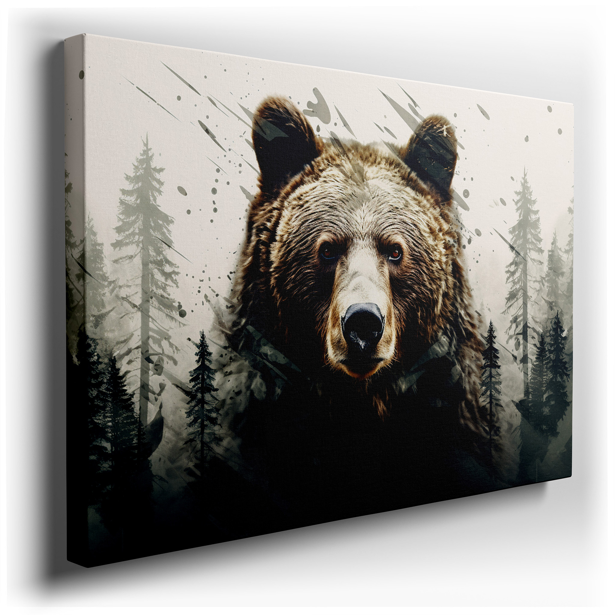 Resilient and Tranquil Bear Amidst Abstract Energy Large Canvas Wall Art for Office, Bedroom, and Living Room Decor