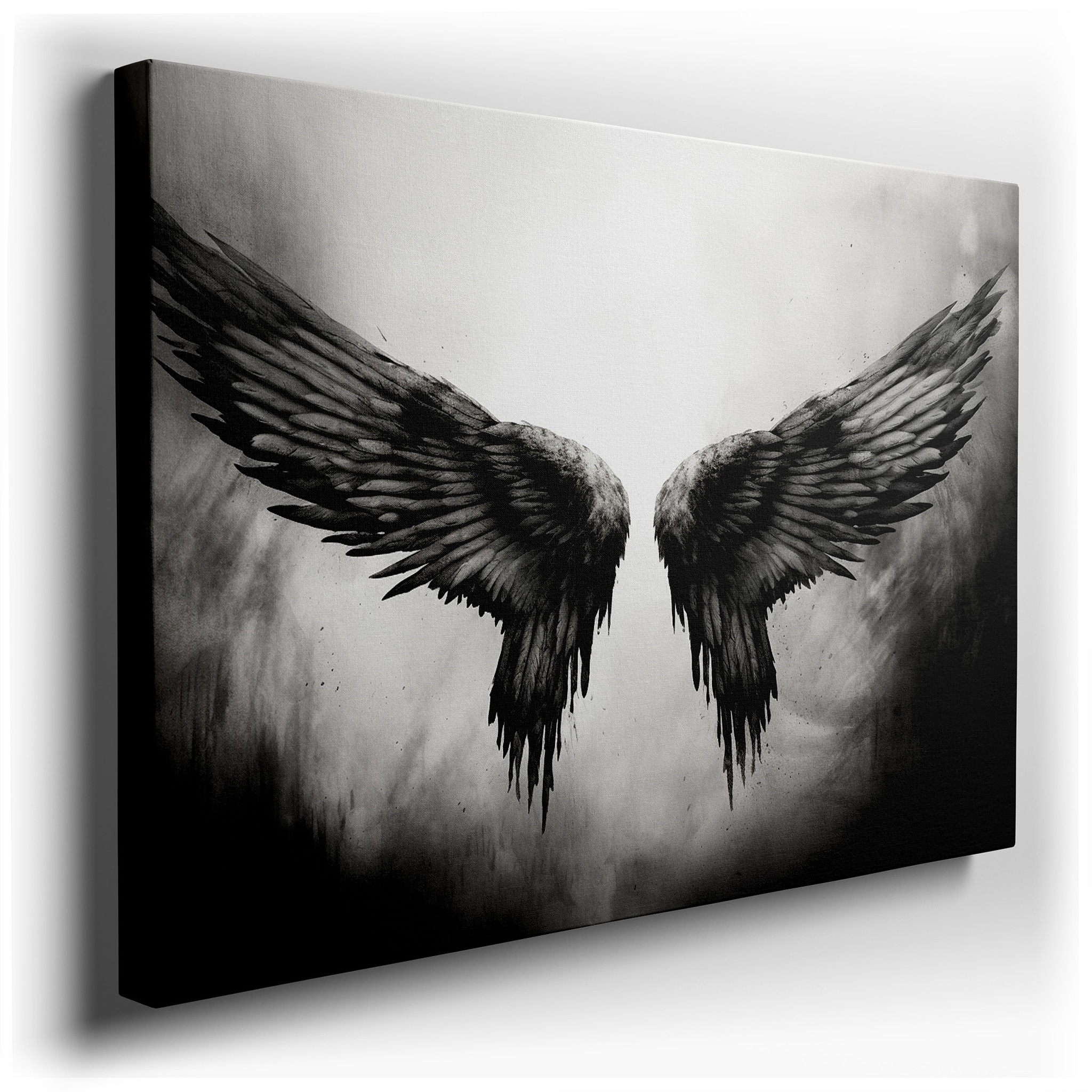 Resilient Black Wings on Textured Grunge Background - Large Canvas Wall Art for Office, Bedroom, and Living Room Decor