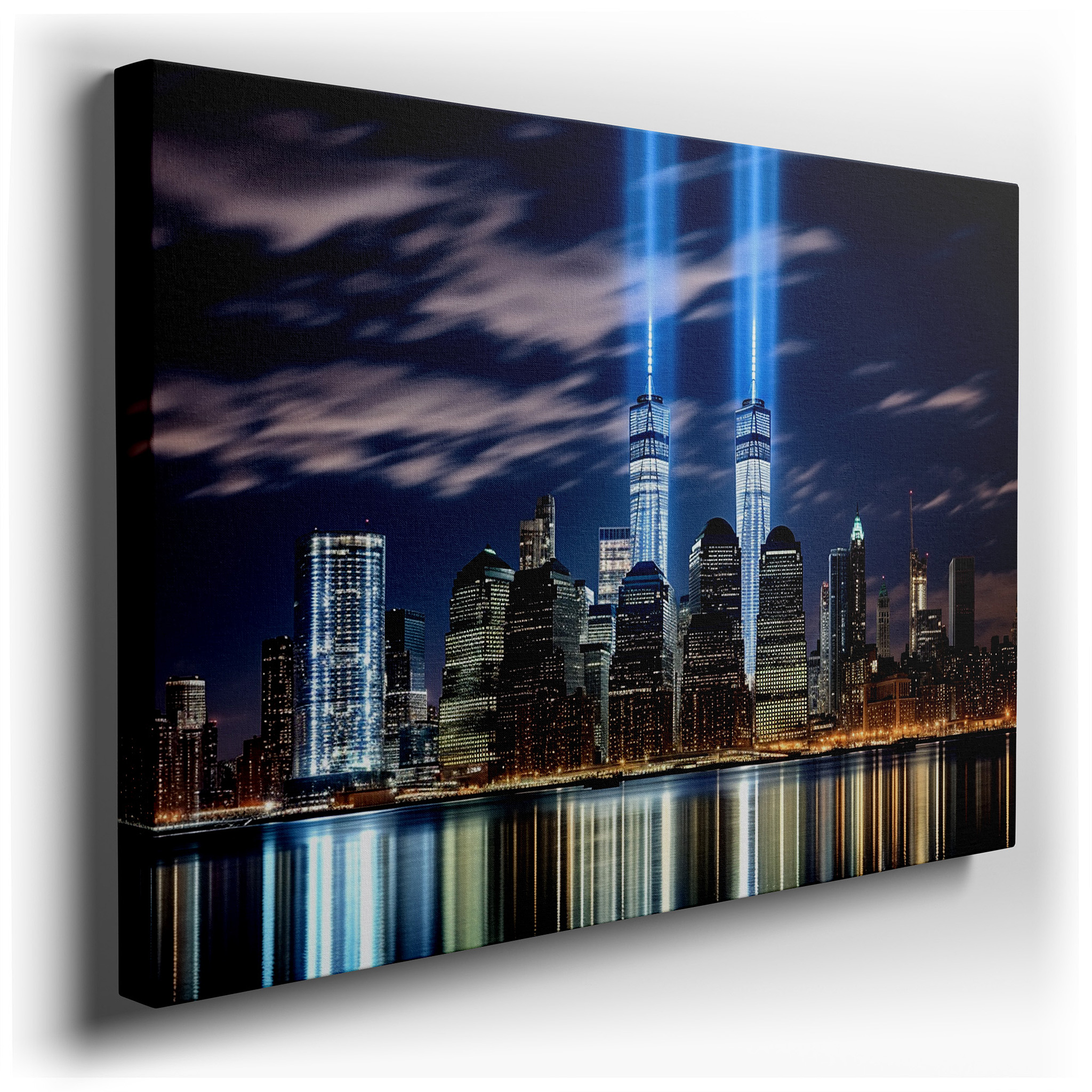 Resilient Twin Towers and Hopeful Skyline Large Nighttime Wall Art, Canvas Decor for Office and Bedroom wrapped canvas