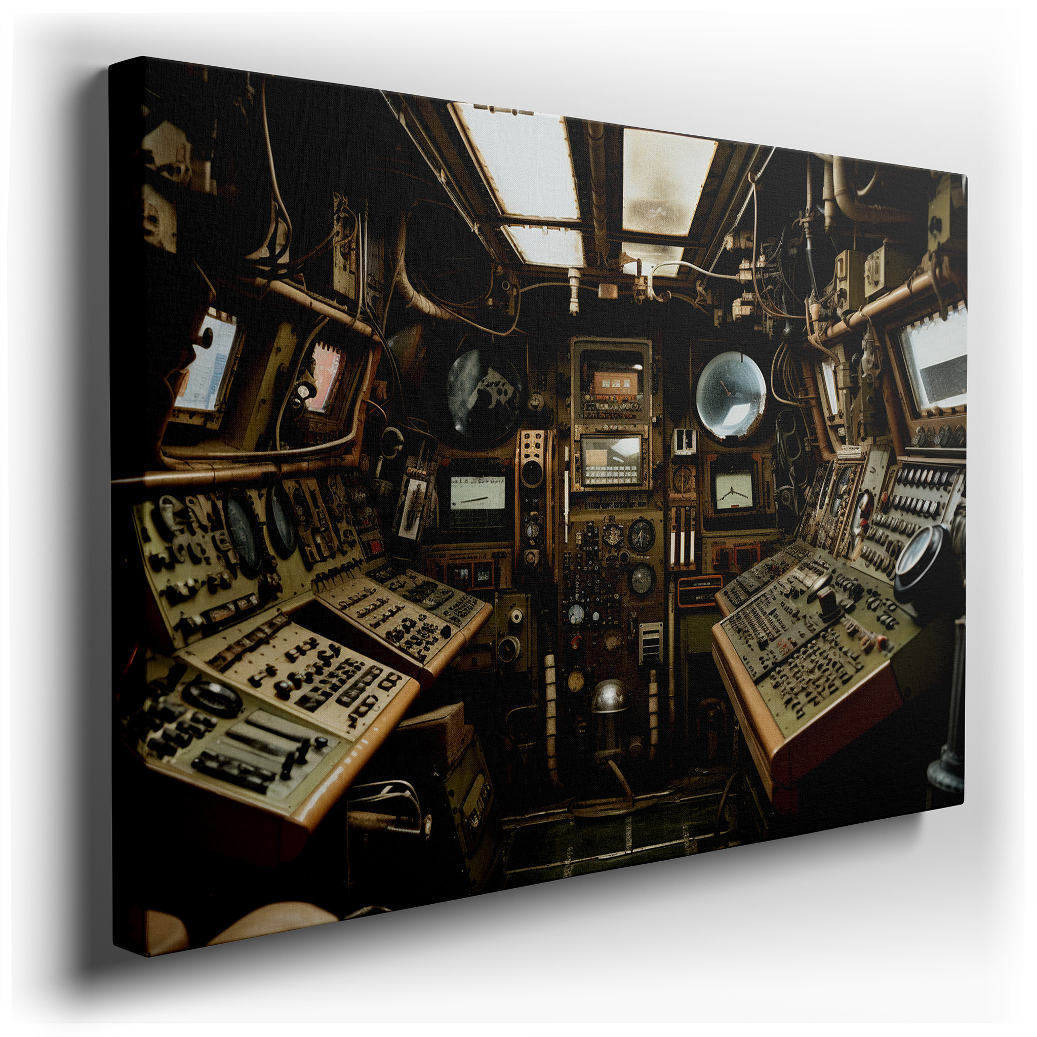 Retro Control Room Wall Art - A Vivid Display of Technological Evolution Featuring Detailed Machinery and Human