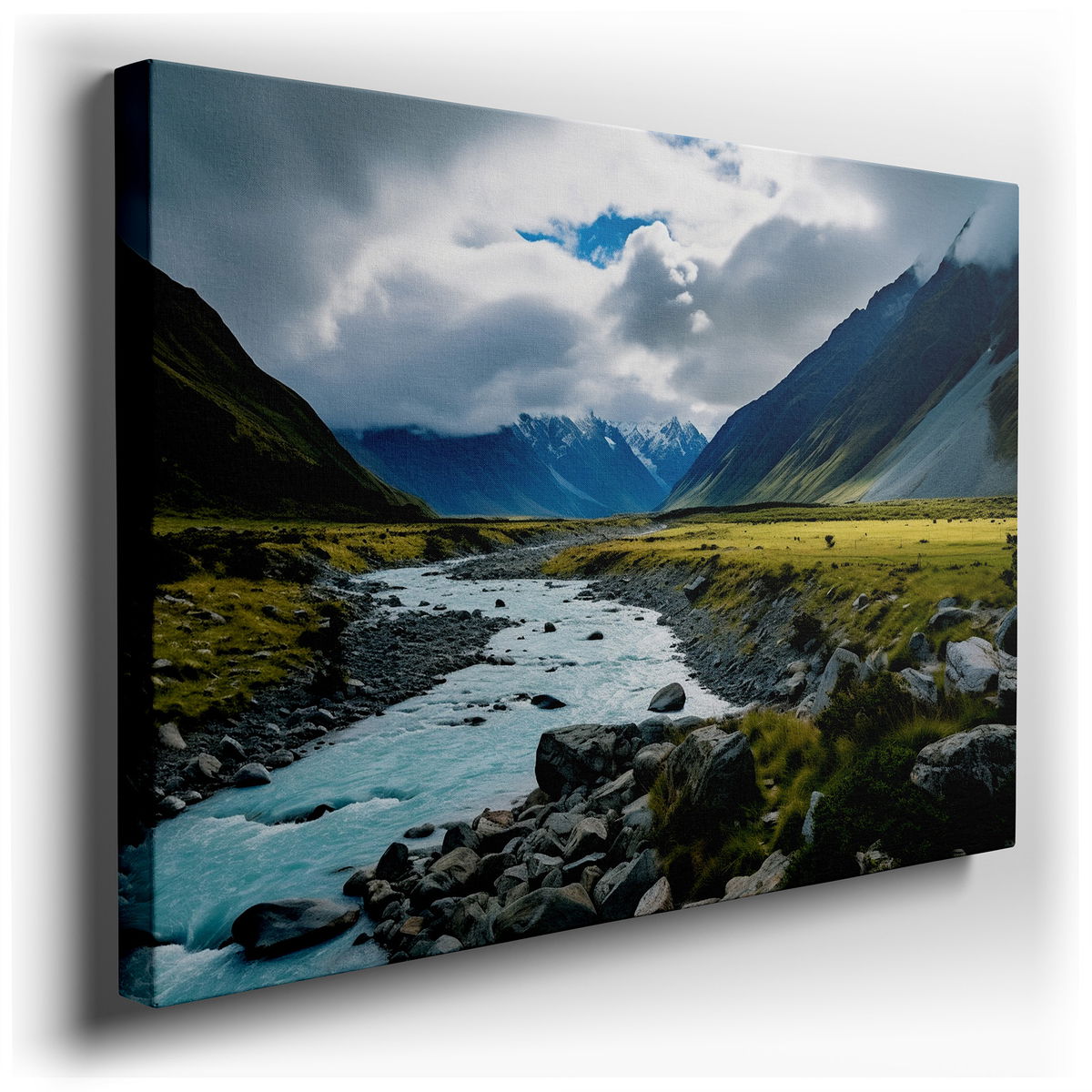 River's Reflection - Tranquil Blue and Green Canvas Wall Art