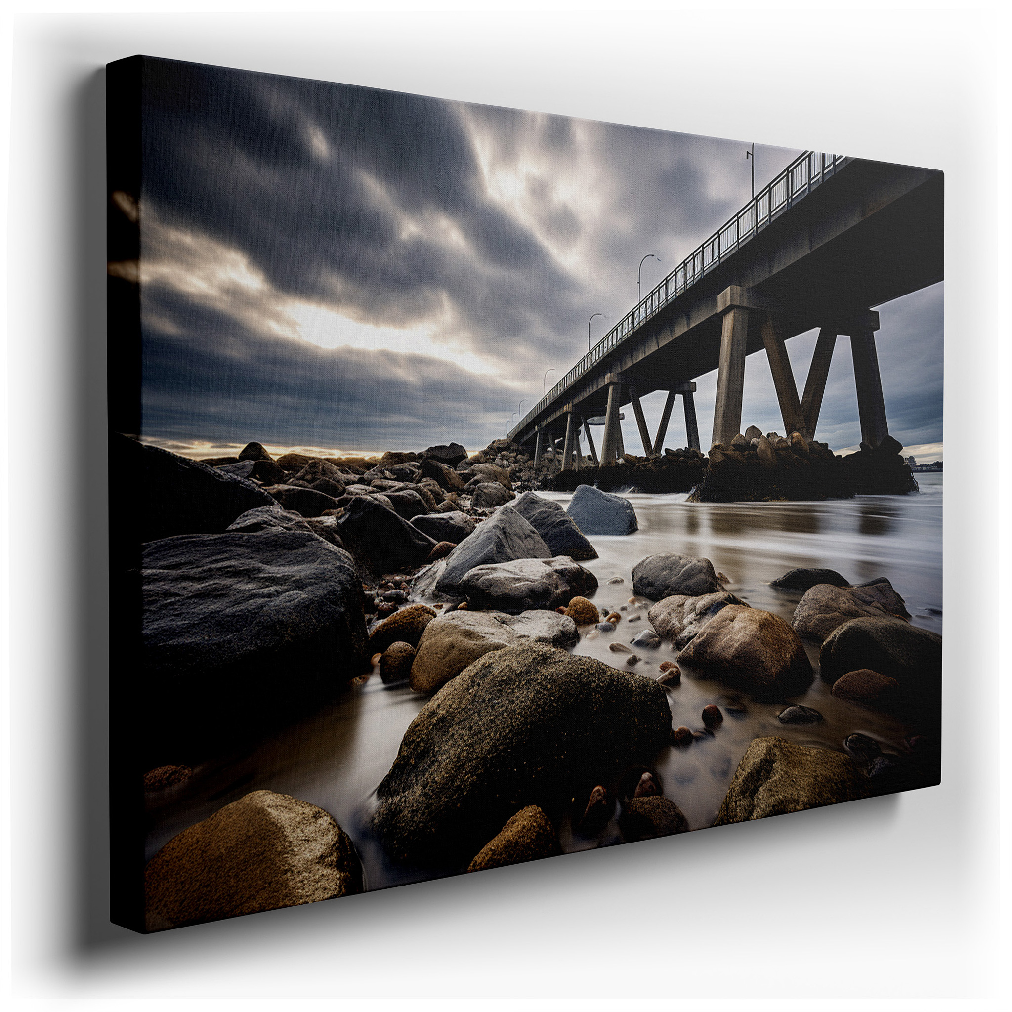 Rocky Shoreline and Brooding Sky: A Serene Dance of Water and Stone - Large Canvas Wall Art for Office and Bedroom