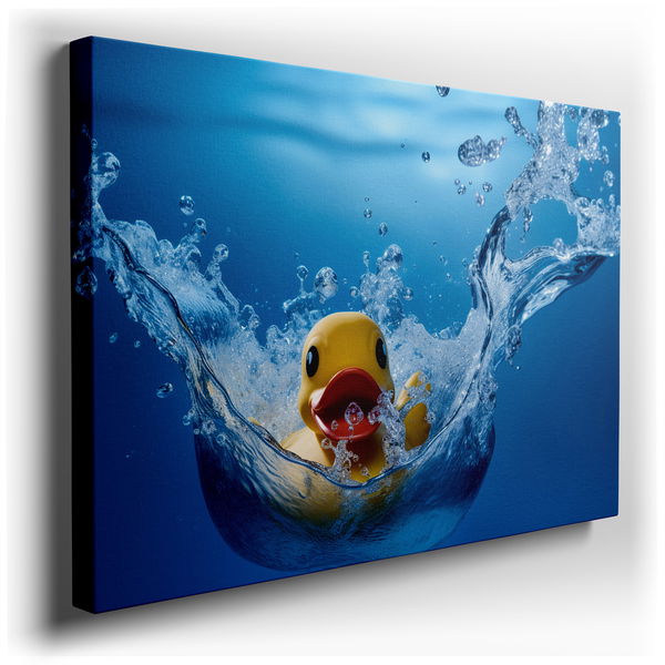 Rubber Duck - Whimsical Blue and Yellow Canvas Wall Art
