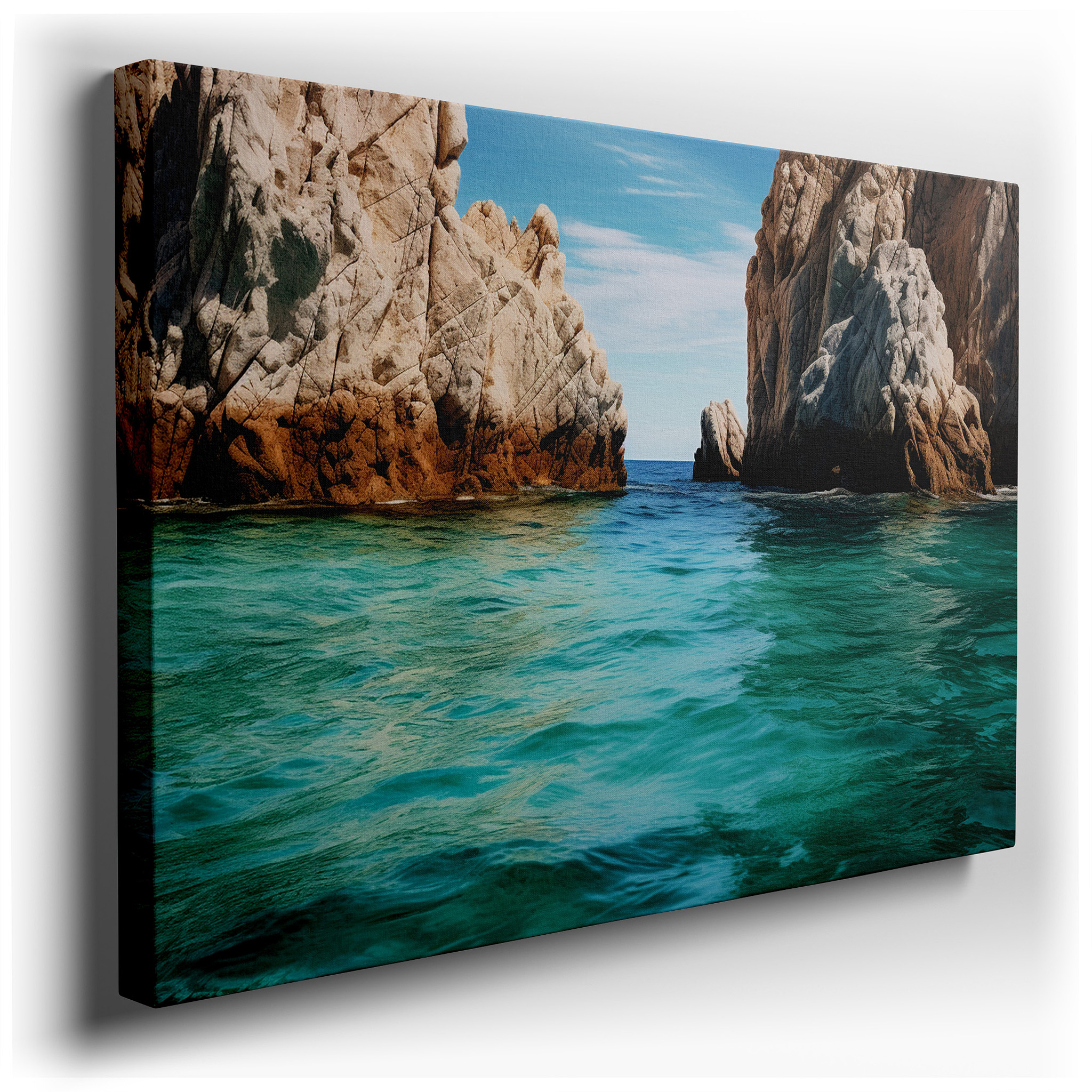 Rugged Cliffs and Turquoise Sea - A Serene Nature Landscape Large Wall Art, Canvas Wall Art, Wall Decor for Office and