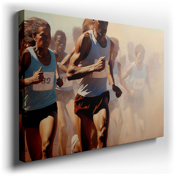 Runners in Motion - Expressive Blue Canvas Wall Art