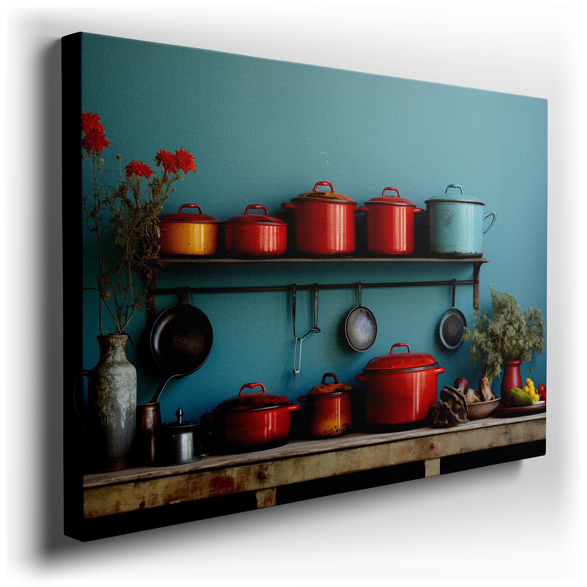 Rustic and Warm Vibrant Kitchen Scene Large Wall Art, Canvas Decor for Office, Bedroom, and Living Spaces wrapped