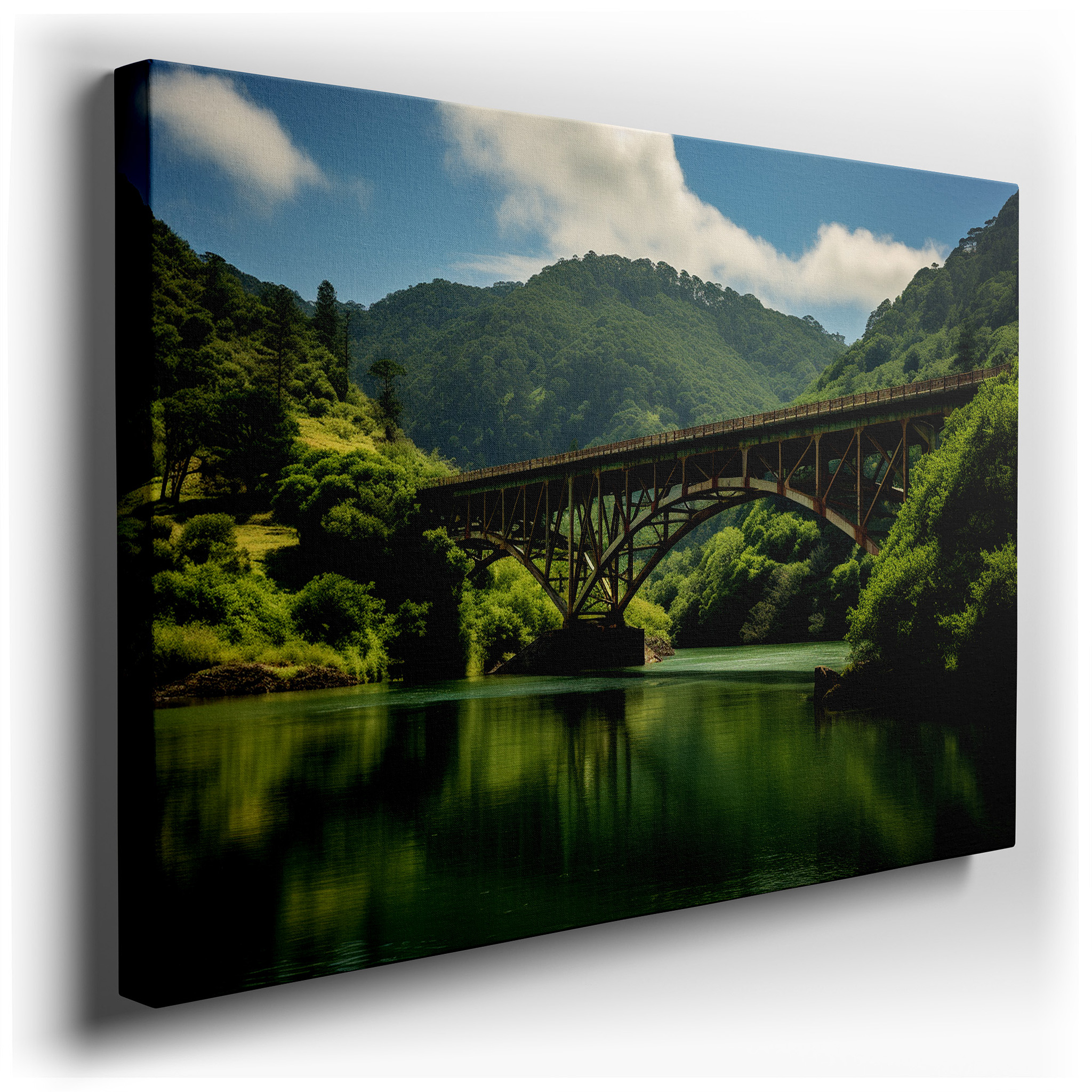 Rustic Bridge and Tranquil Waters Canvas Print - Large Wall Art for Office, Bedroom, and Living Room Decor, Featuring