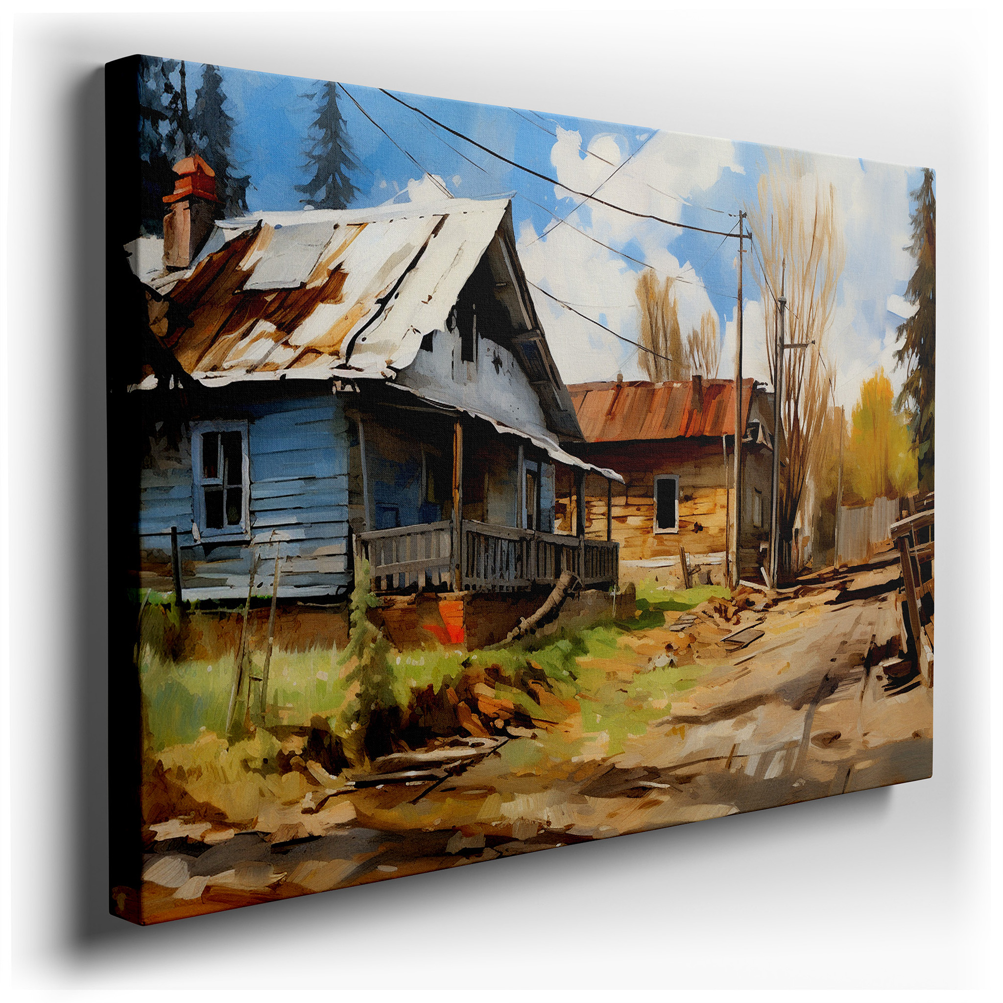 Rustic Cabin Wall Art: Serene Countryside Escape Amidst Lush Greenery - Perfect for Office, Living Room, or Bedroom