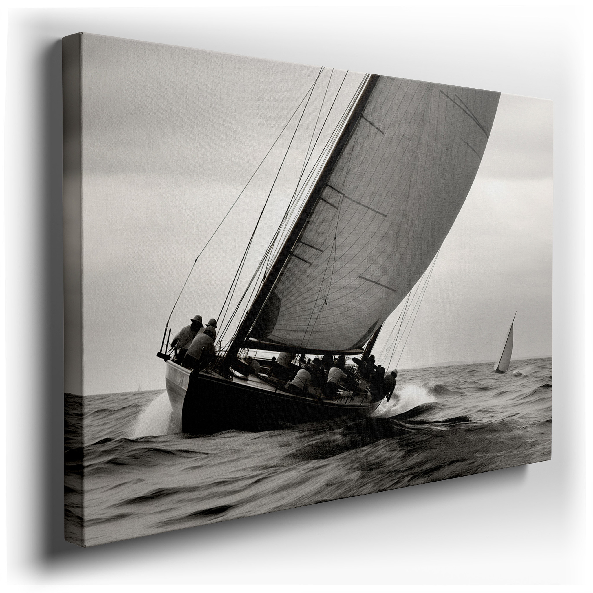 Sailboat Amidst Stormy Seas Wall Art - A Monochrome Tribute to Adventure and Resilience, Perfect for Office or Bedroom