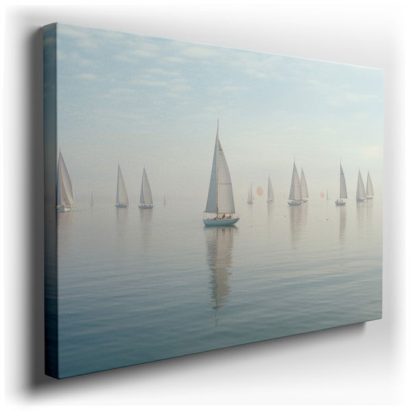 Sailboats on a Misty Lake - Ethereal Fog Canvas Wall Art