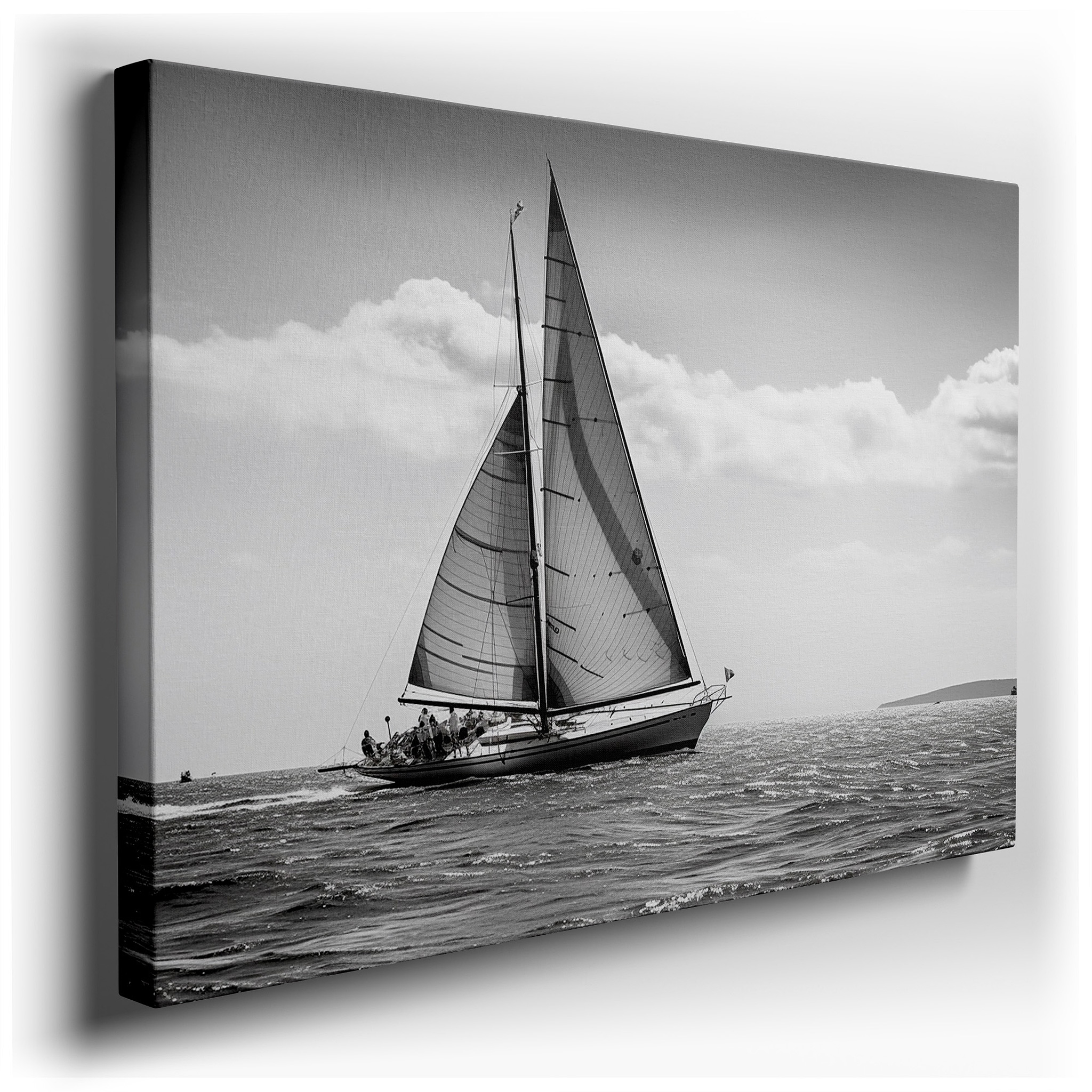 Sailing Into Solitude - A Monochrome Voyage of Tranquility and Reflection: Large Wall Art, Canvas Wall Art, Wall Decor