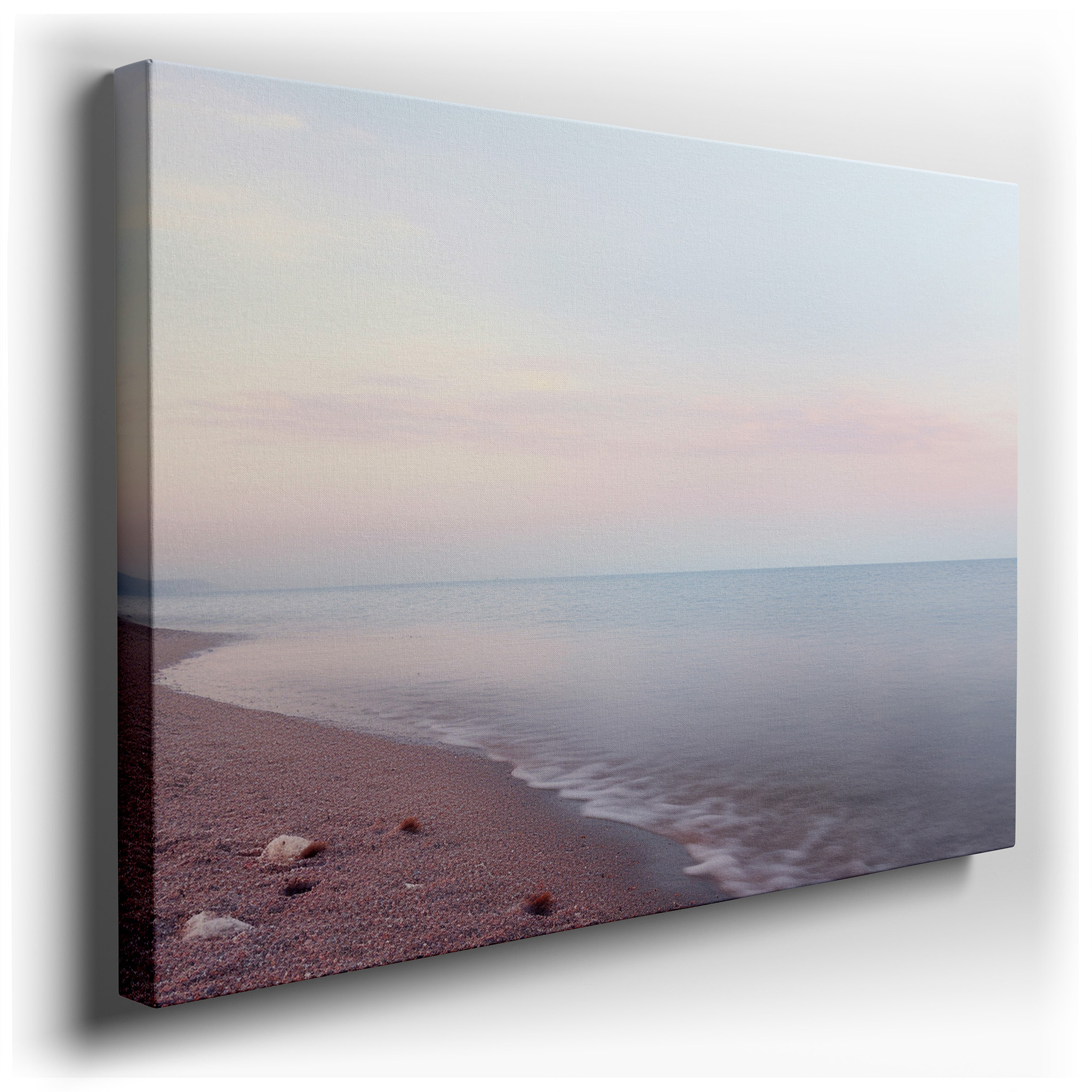 Seaside Tranquility: Dawn with Gentle Waves and Soft Pastel Sky - Large Canvas Wall Art for Office, Bedroom, and Living