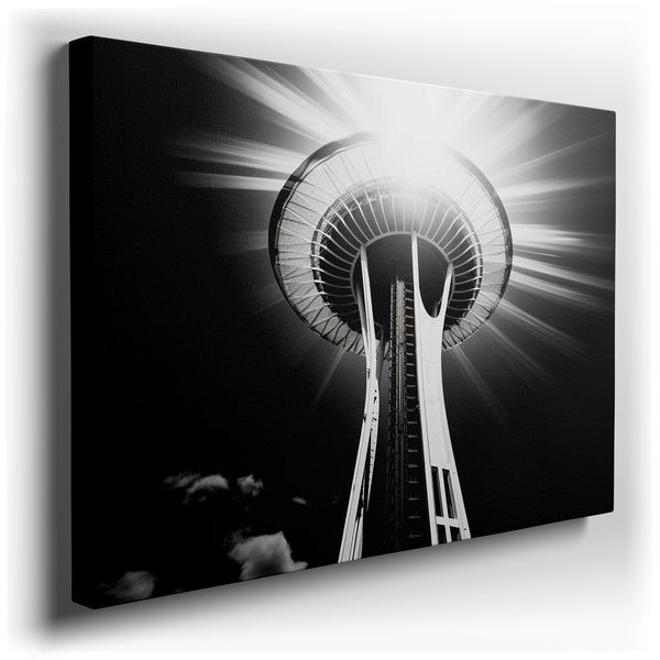 Seattle Space Needle - Dramatic Black and White Canvas Wall Art