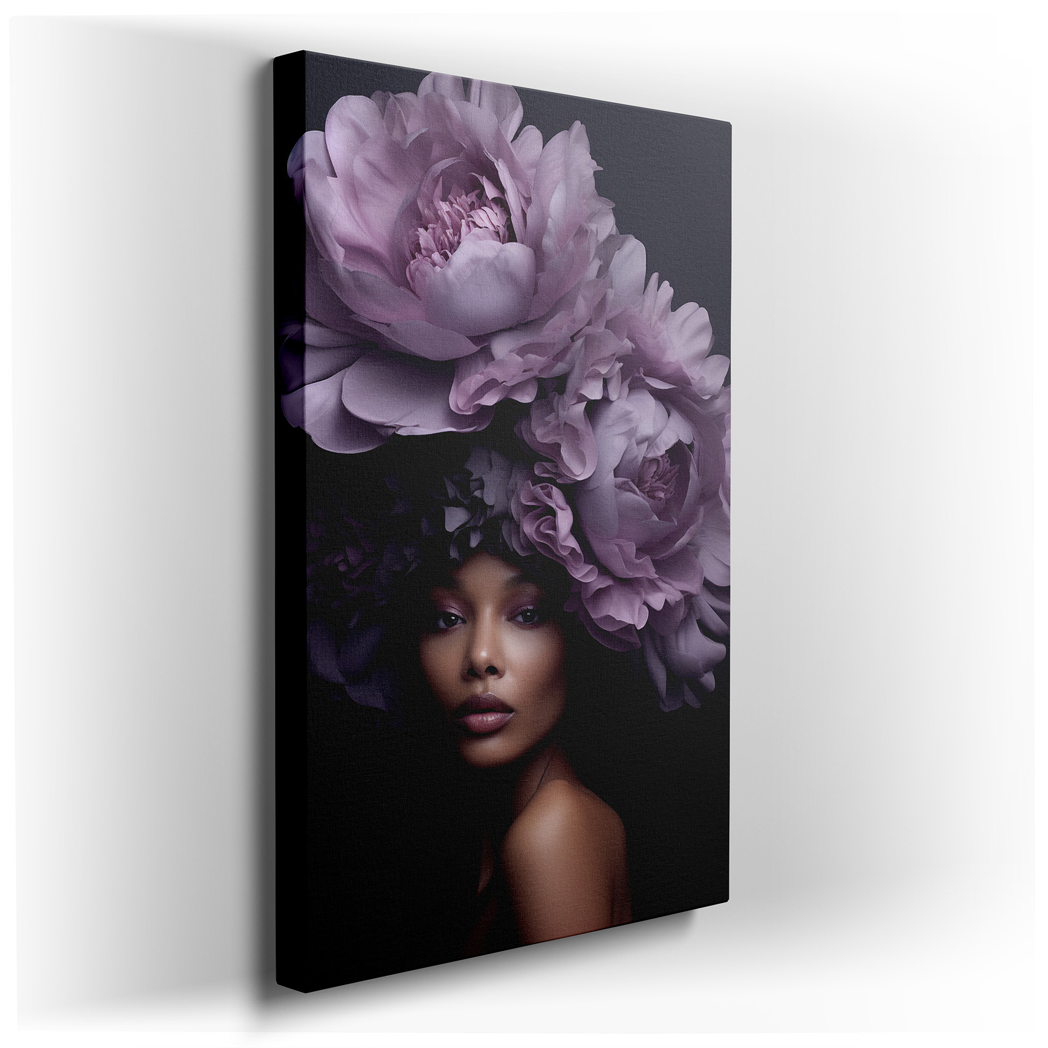 Serene and Strong Ethereal Woman with Peony Floral Headpiece - Large Wall Art, Canvas Wall Art, Wall Decor for Office