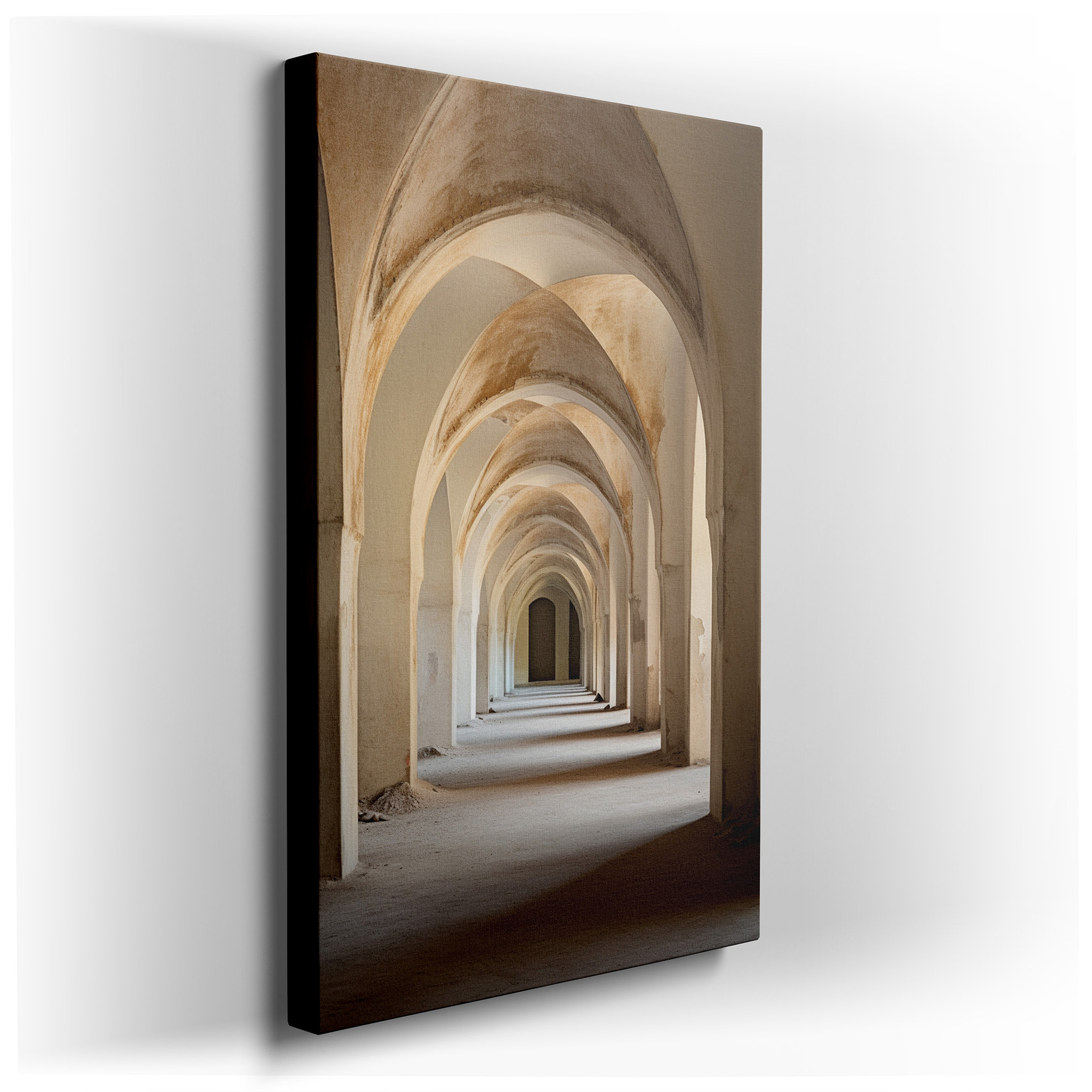 Serene Arches and Cobblestones: A Timeless Journey in Muted Earth Tones - Large Canvas Wall Art for Office and Bedroom