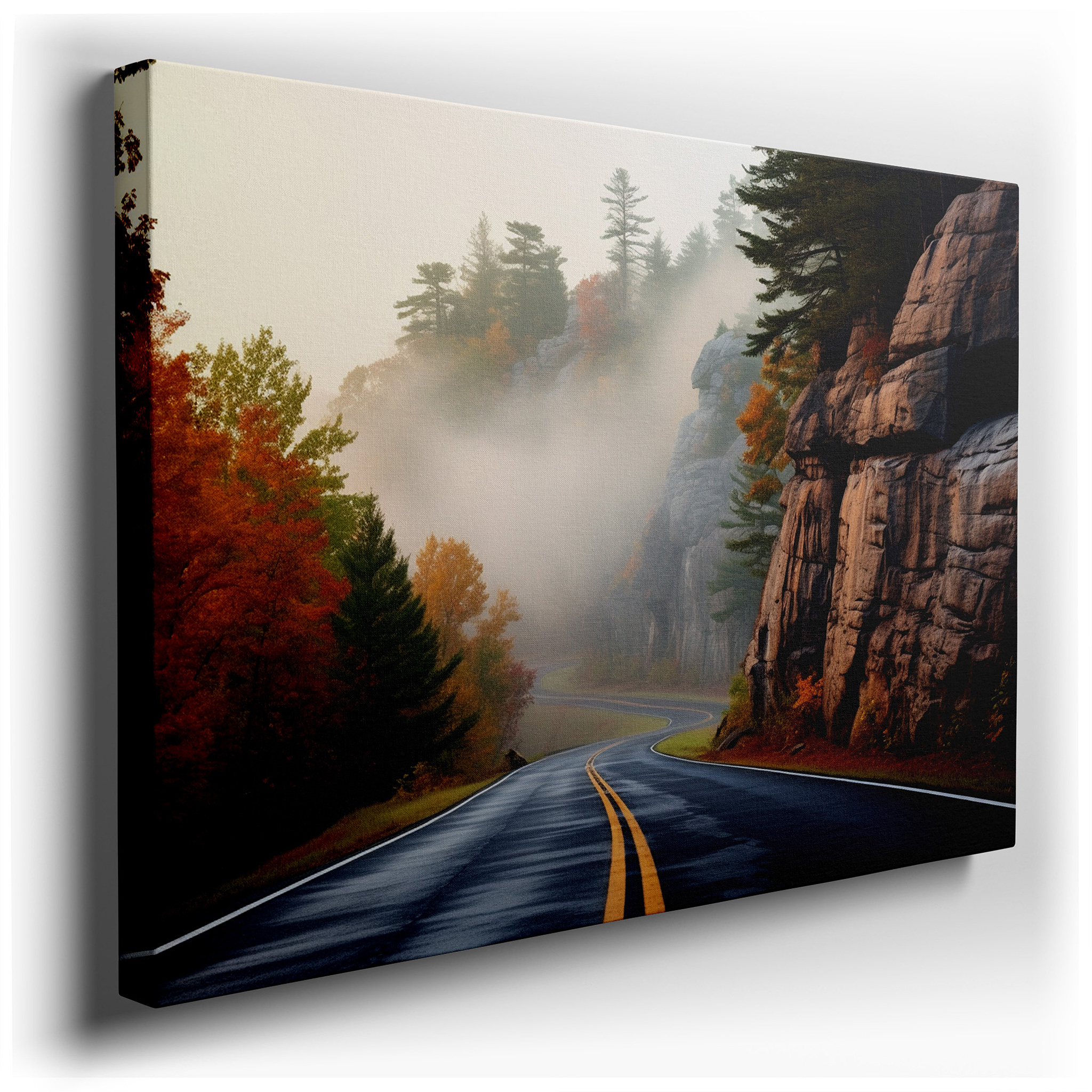 Serene Autumn Path Surrounded by Bright Fall Leaves, Large Canvas Wall Art for Home and Office Decor wrapped canvas -