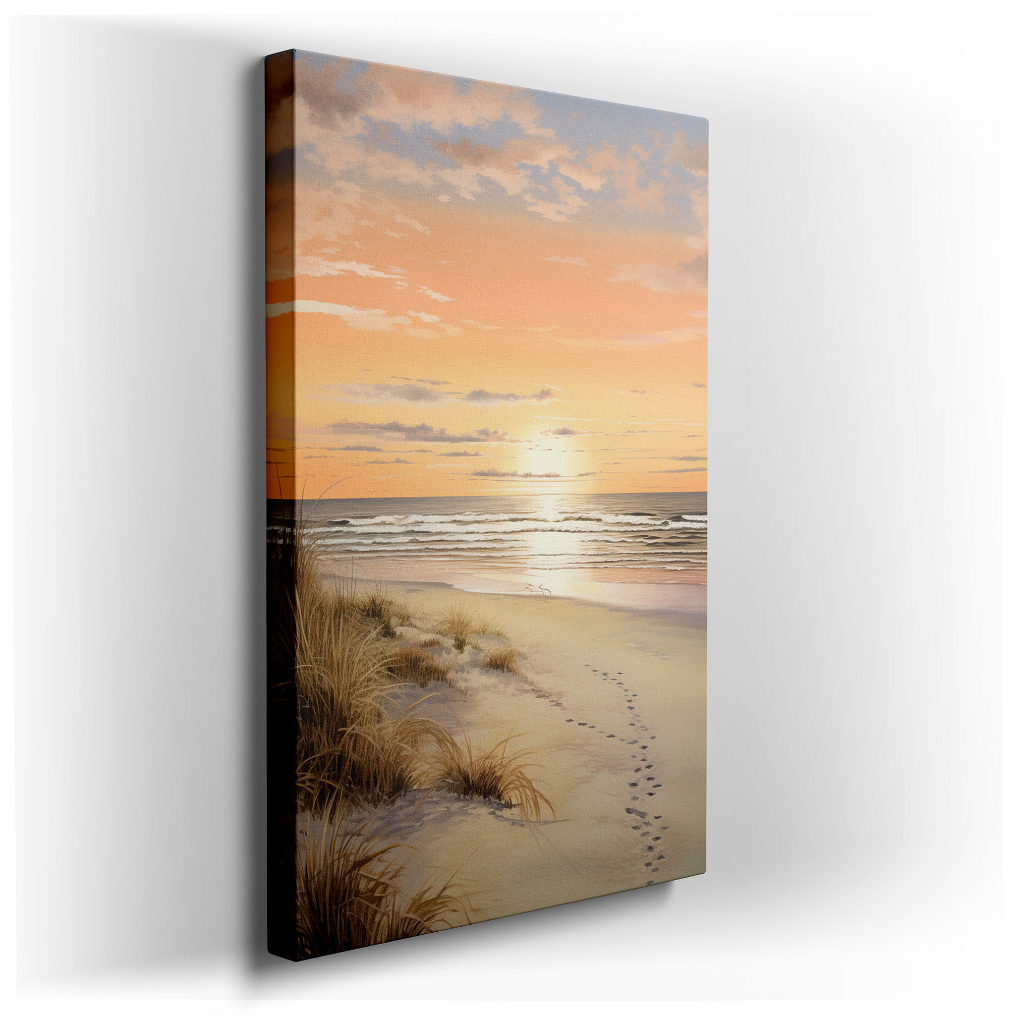 Serene Beach at Sunset Wall Art: A Tranquil Haven for Reflection and Calm - Large Canvas Wall Art for Office and