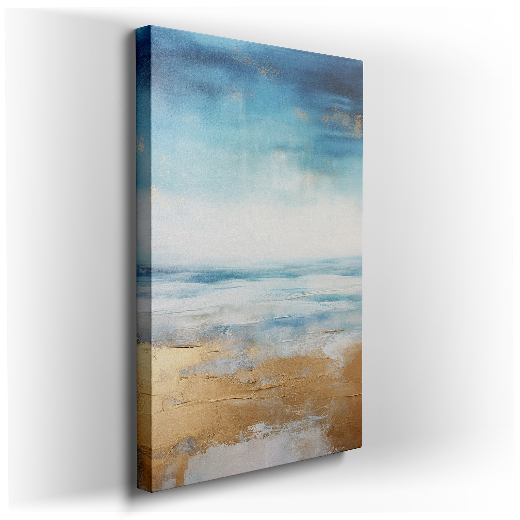 Serene Beach Landscape Featuring Golden Sands and Soft Blue Waves - Large Canvas Wall Art for Office, Bedroom, and