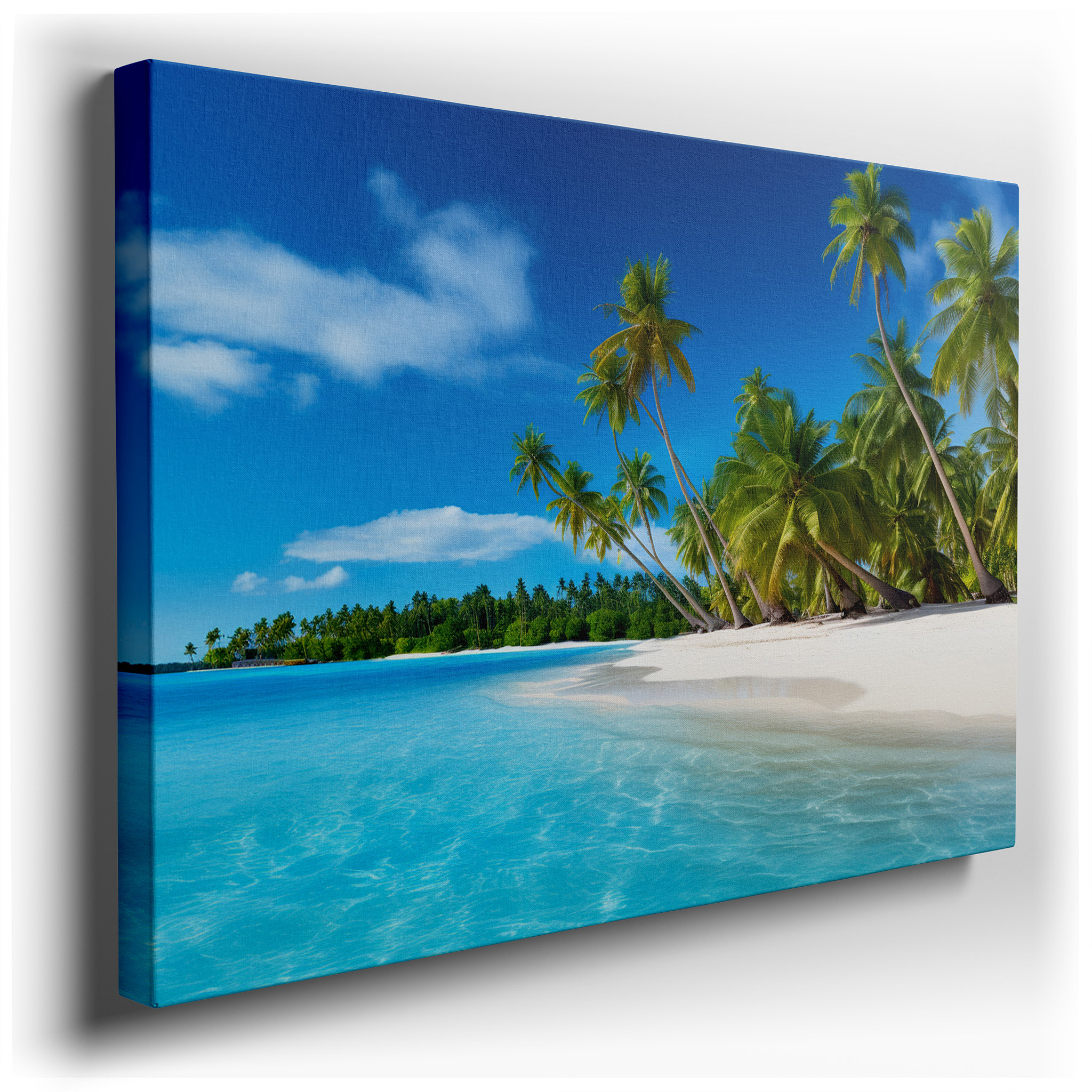 Serene Beach Morning with Golden Sands and Blue Waters Large Wall Art, Canvas Wall Art, Wall Decor for Office, Bedroom,