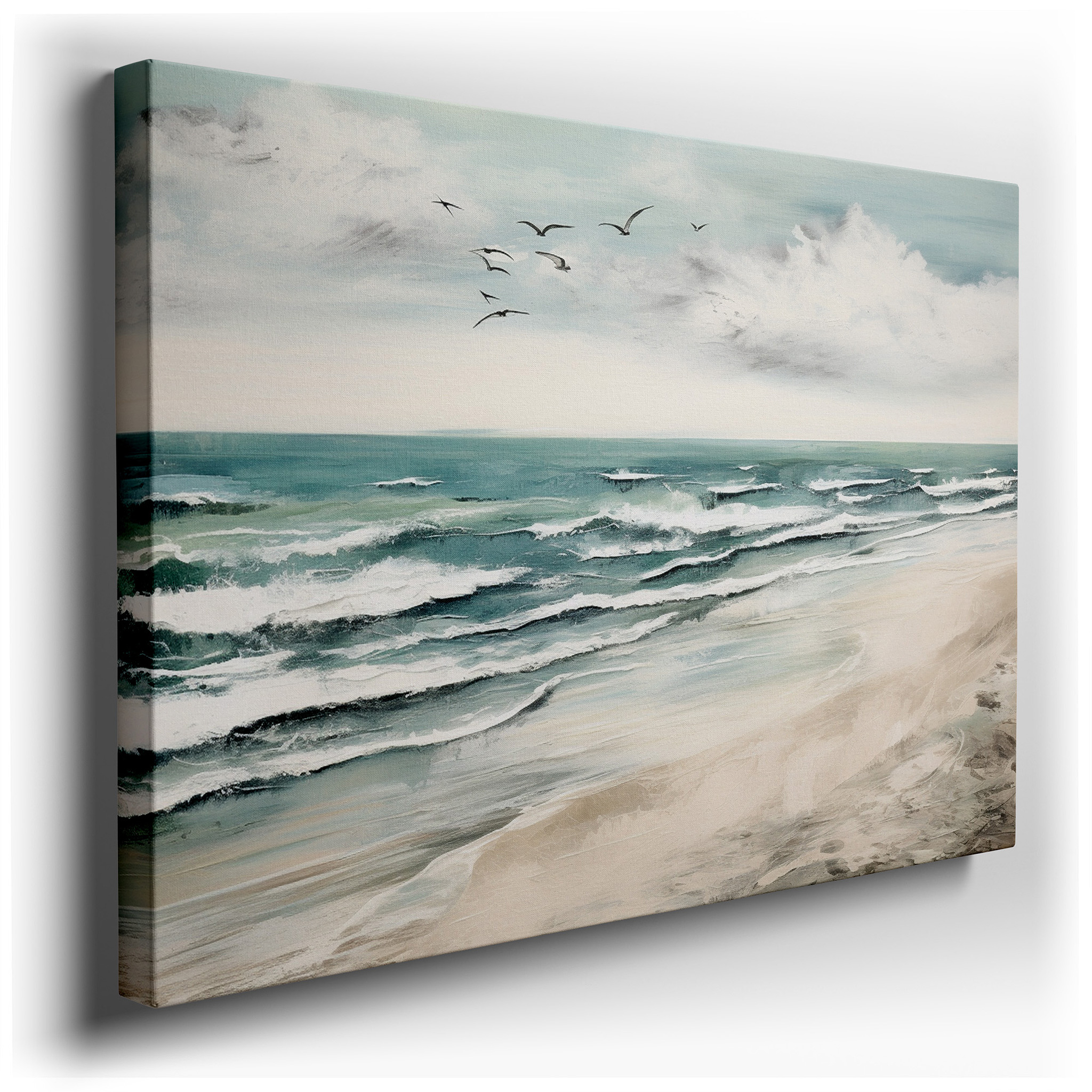 Serene Beach Scene with Gentle Waves and Soft Sky: Tranquil Coastal Escape Large Wall Art, Canvas Wall Art, Wall Decor