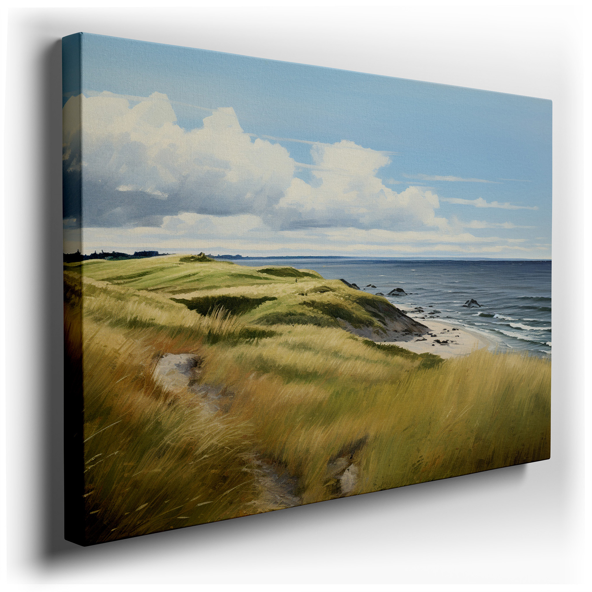 Serene Beach Scene with Gentle Waves and Sunlit Sands - Large Canvas Wall Art for Home and Office Decor wrapped canvas