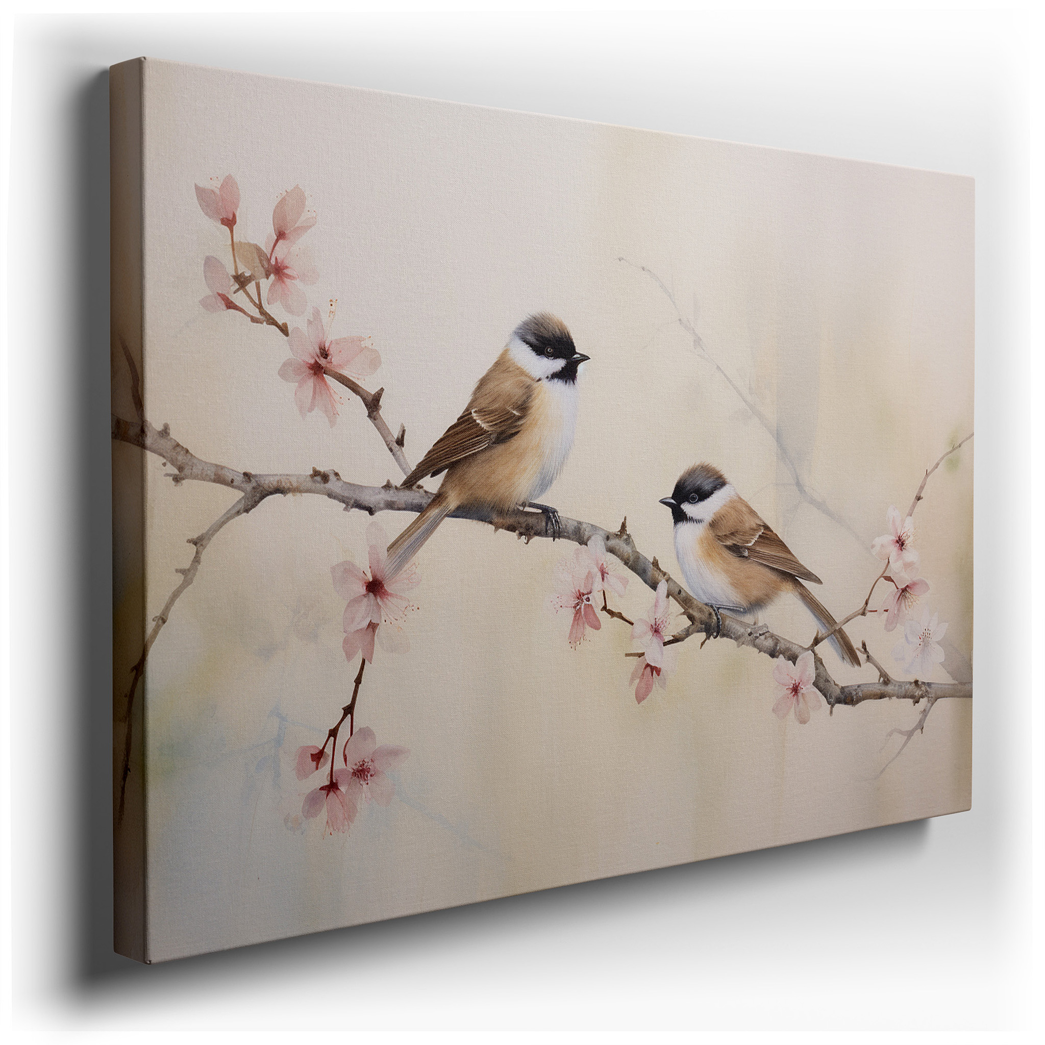 Serene Birds and Cherry Blossoms: A Tranquil Spring Symphony - Large Wall Art, Canvas Wall Art, Wall Decor for Office,