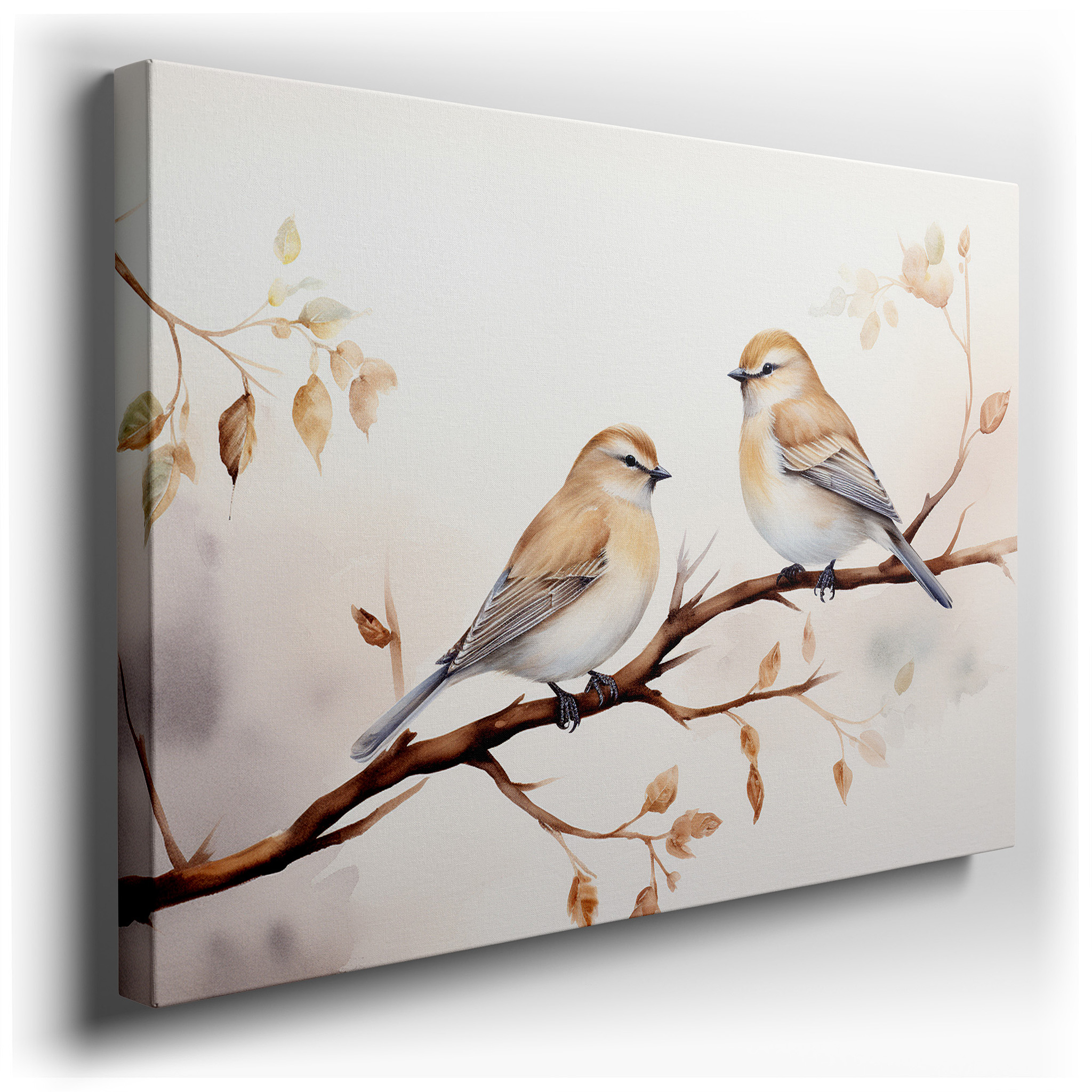 Serene Birds on a Branch Depicting Love and Peace in Nature, Large Canvas Wall Art for Home and Office Decor wrapped