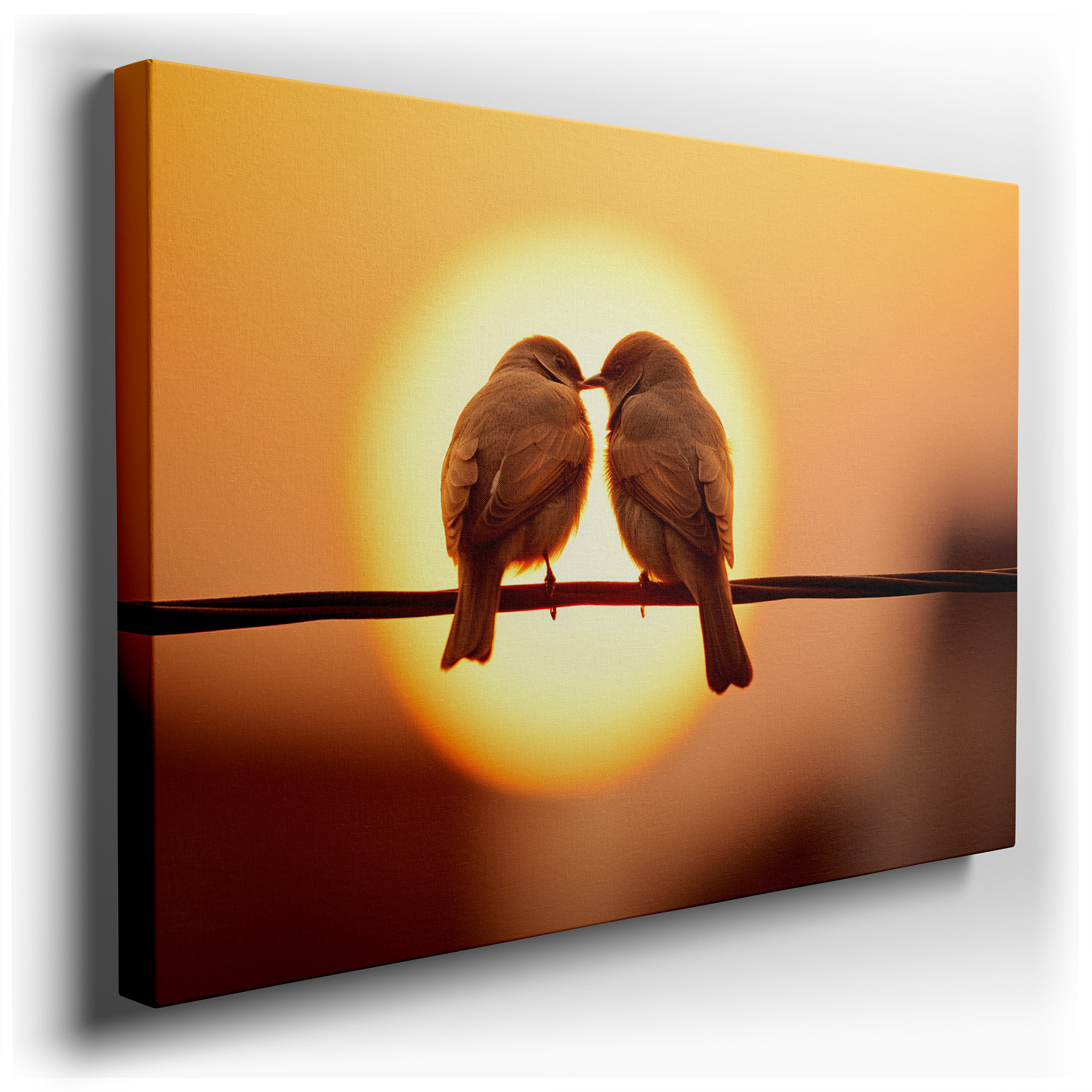 Serene Birds on a Wire Canvas Print - Large Wall Art for Living Room, Bedroom, or Office, Featuring a Vibrant Sunset