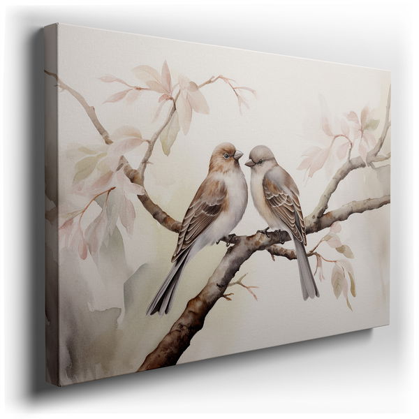 Serene Birds on a Twisted Branch - Large Wall Art