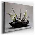 Serene Black Stones and Elegant White Orchids - Minimalist Canvas Wall Art