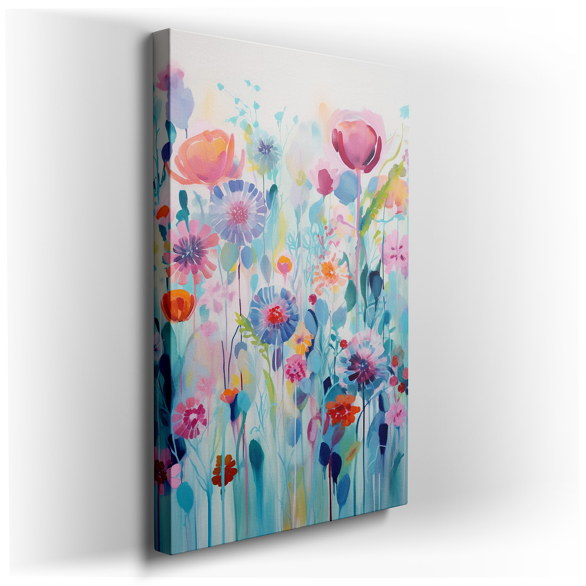 Serene Blossom Field in Soft Pastels: A Tranquil, Dreamlike Escape - Large Wall Art for Bedrooms and Offices wrapped