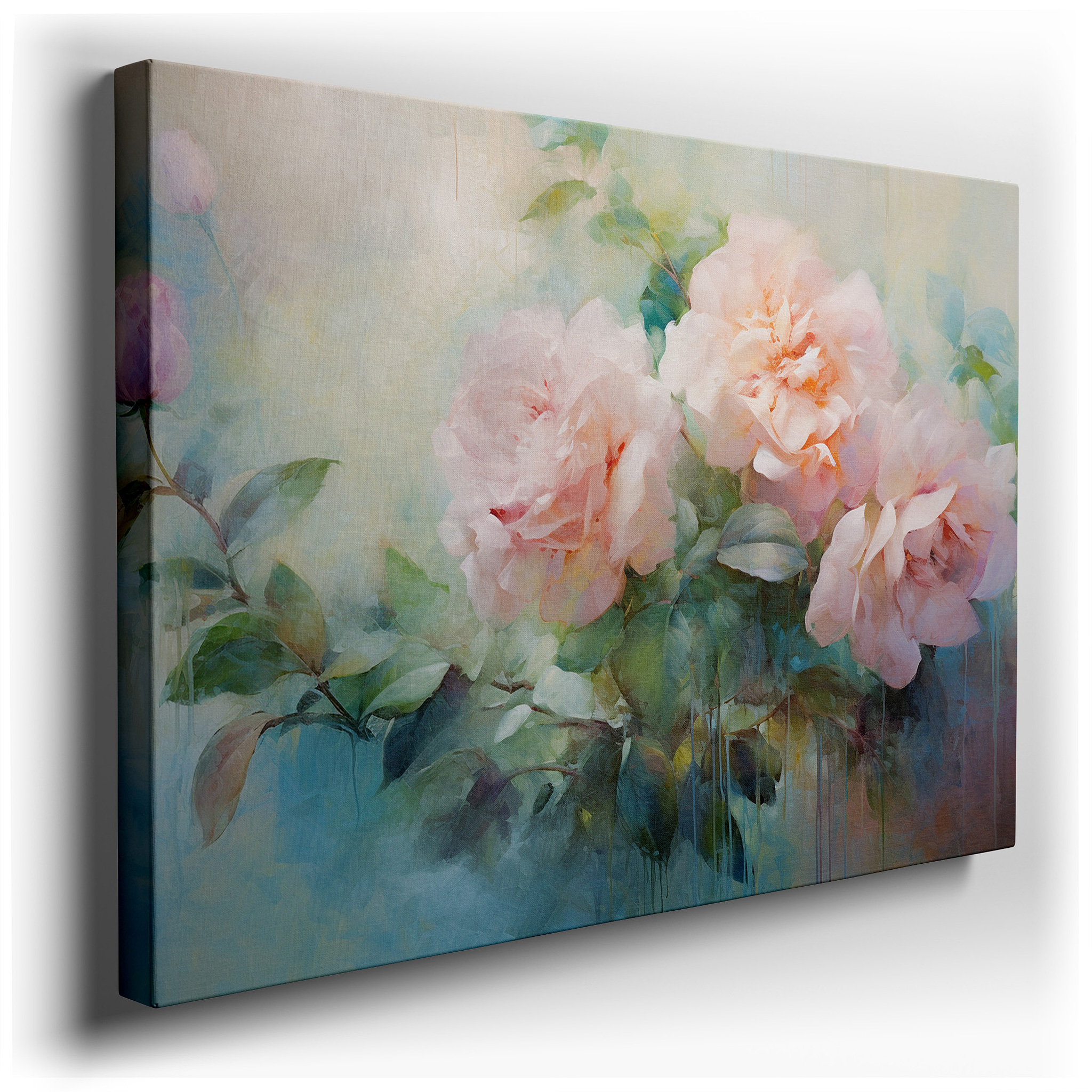 Serene Blossoms Amidst Soft Greens and Blues, Tranquil Nature Tribute Large Wall Art, Canvas Wall Art, Wall Decor for