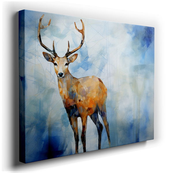 Serene Blue Abstract Polygonal Deer - Canvas Wall Art