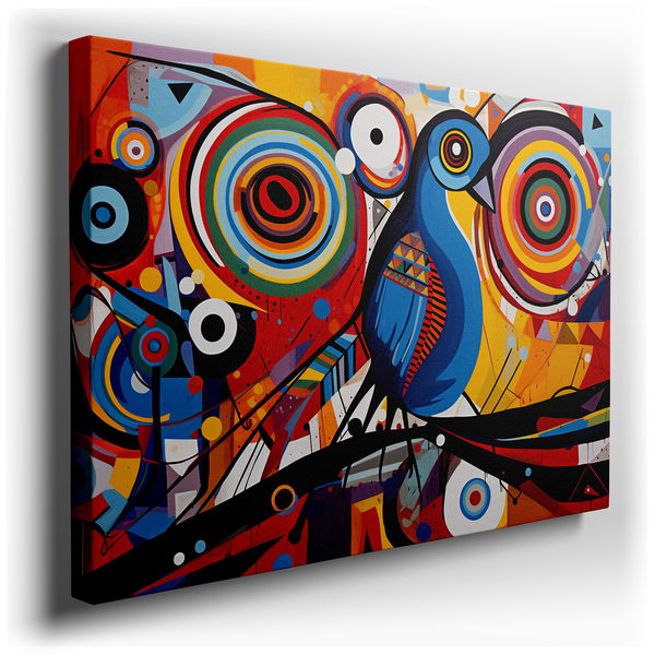 Serene Blue Bird on Stylized Branch - Colorful Art - Canvas Wall Art
