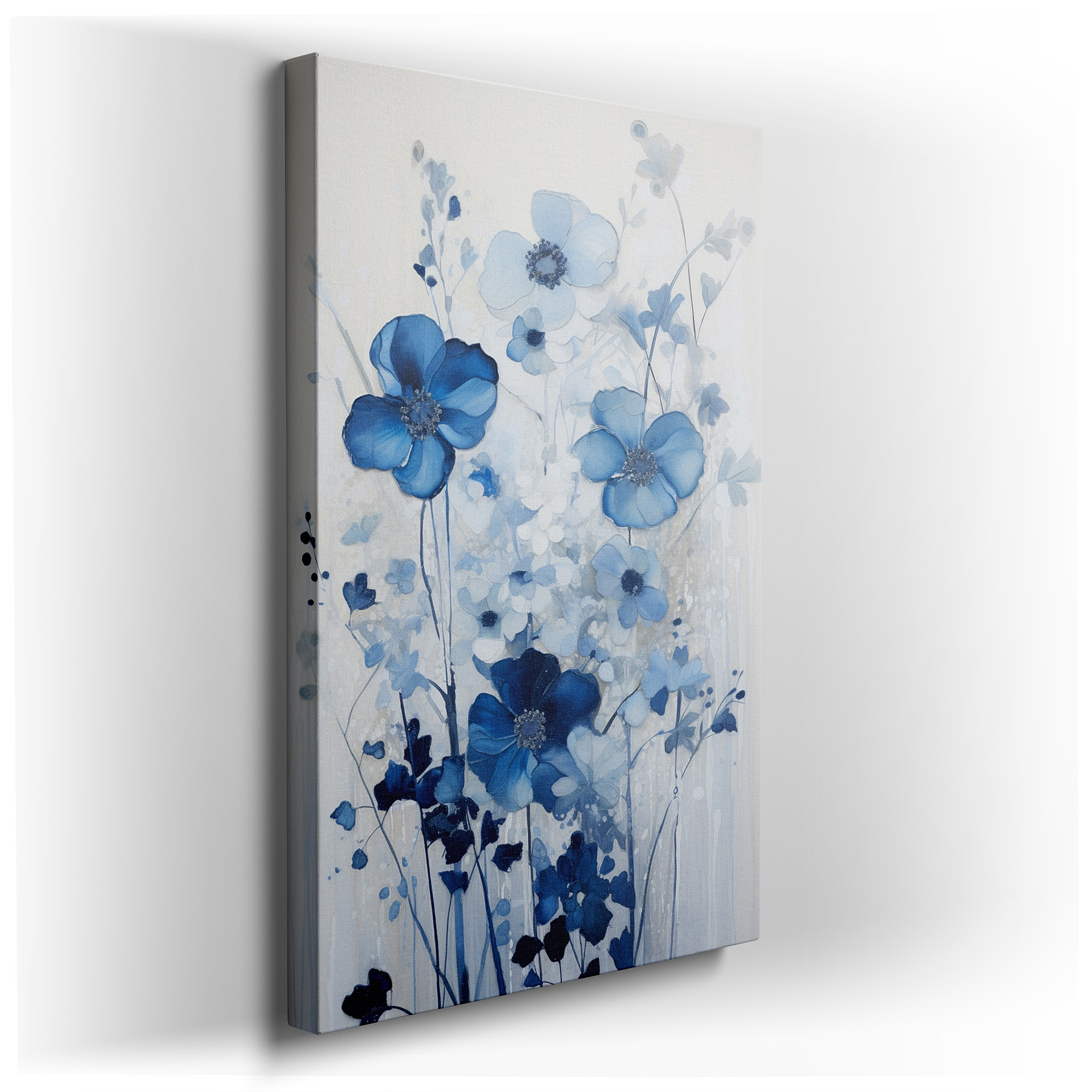 Serene Blue Floral Elegance: Large Canvas Wall Art Featuring Nature's Subtle Beauty for Office, Bedroom, and Living
