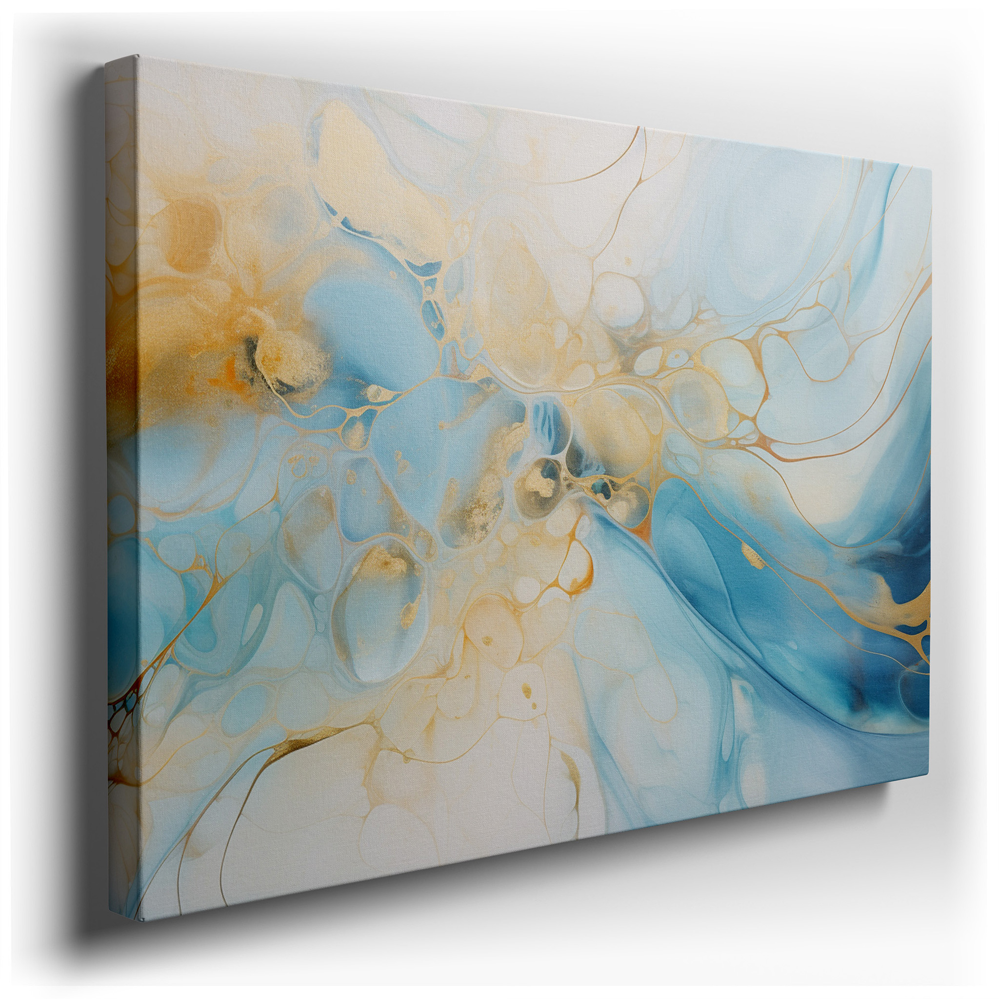 Serene Blues and Glowing Golds: A Sophisticated Abstract Masterpiece, Large Canvas Wall Art for Home and Office Decor