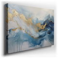 Serene Blues and Golden Waves - Abstract Canvas Wall Art