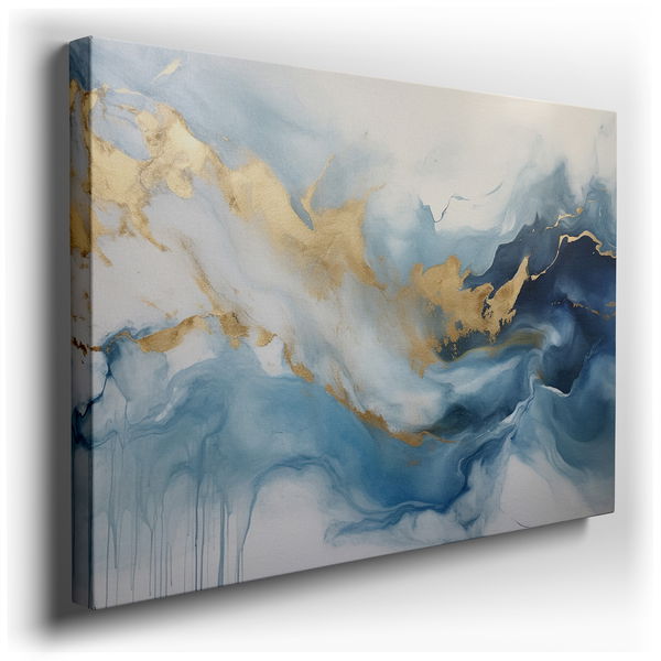 Serene Blues and Golden Waves - Abstract Canvas Wall Art