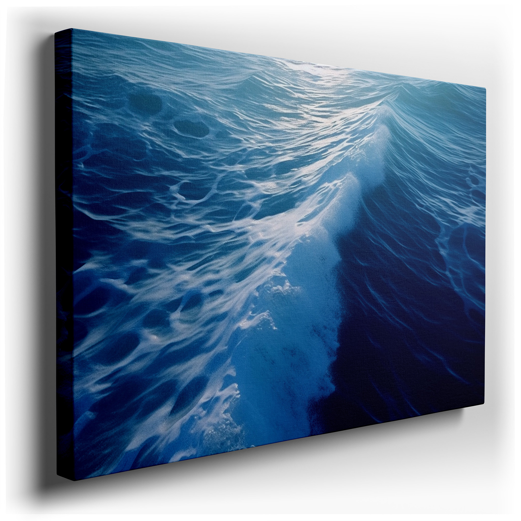 Serene Blues Symphony: Radiant Sunlight and Gentle Waves - Large Canvas Wall Art for Office and Bedroom Decor wrapped