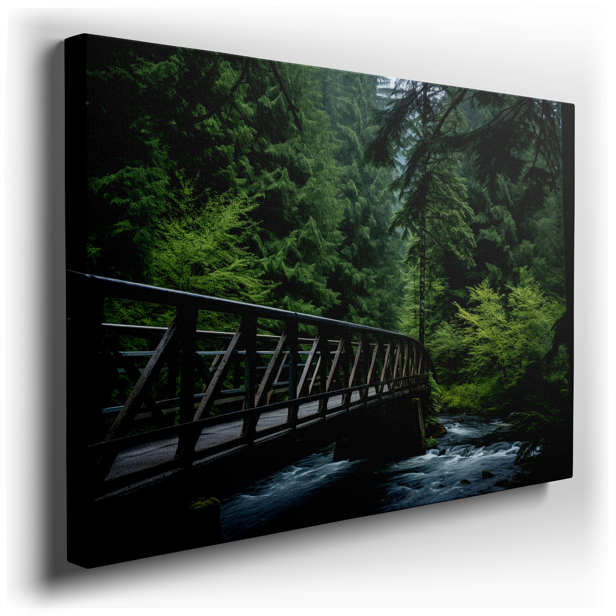 Serene Bridge Over Calm Stream Surrounded by Verdant Foliage Large Wall Art, Canvas Wall Art, Wall Decor for Office,