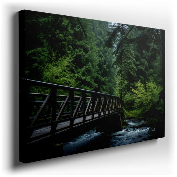 Serene Bridge Over Calm Stream - Nature's Tranquility Canvas Wall Art