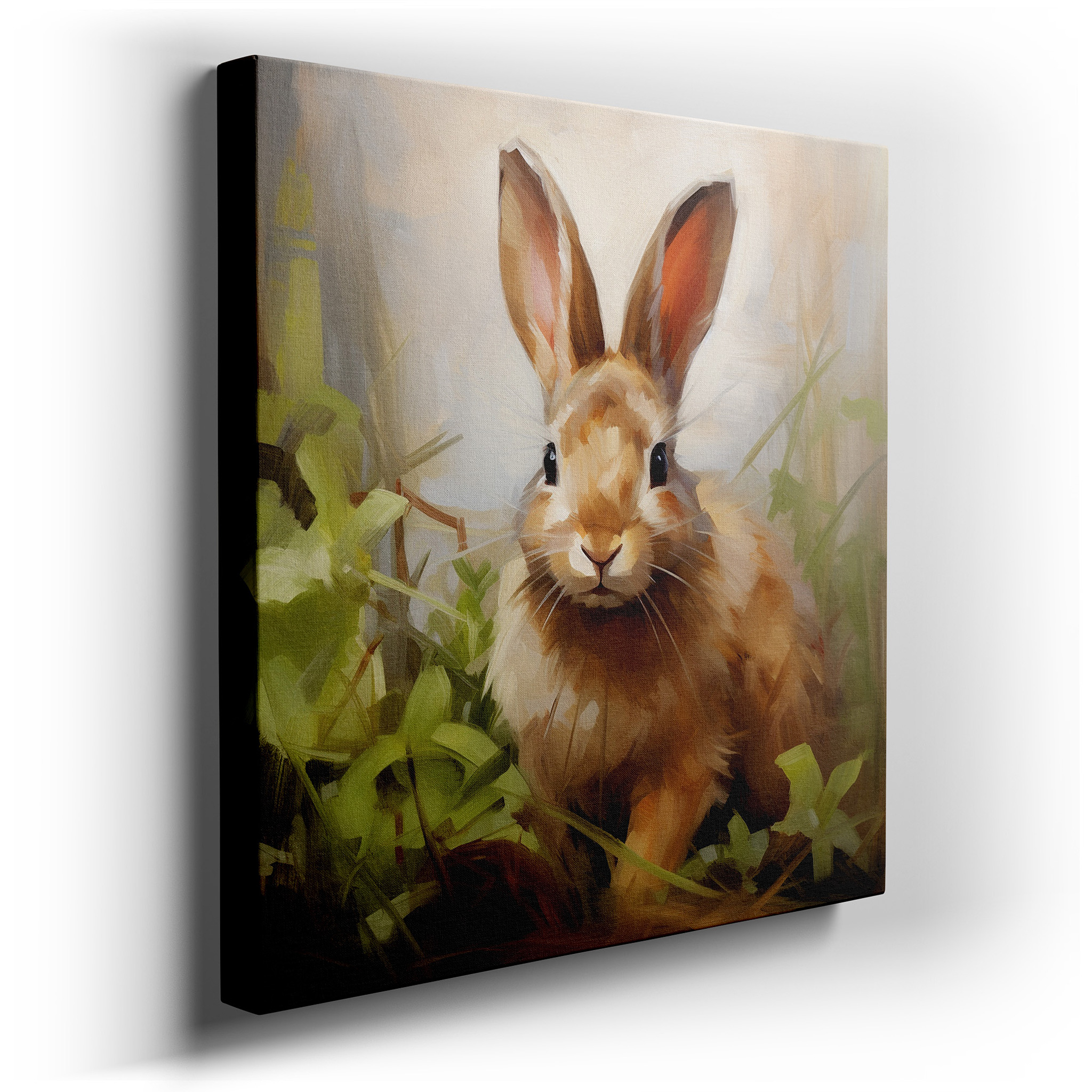 Serene Brown Rabbit Amidst Lush Greenery: Tranquil Wildlife Large Wall Art, Canvas Decor for Office and Bedroom wrapped