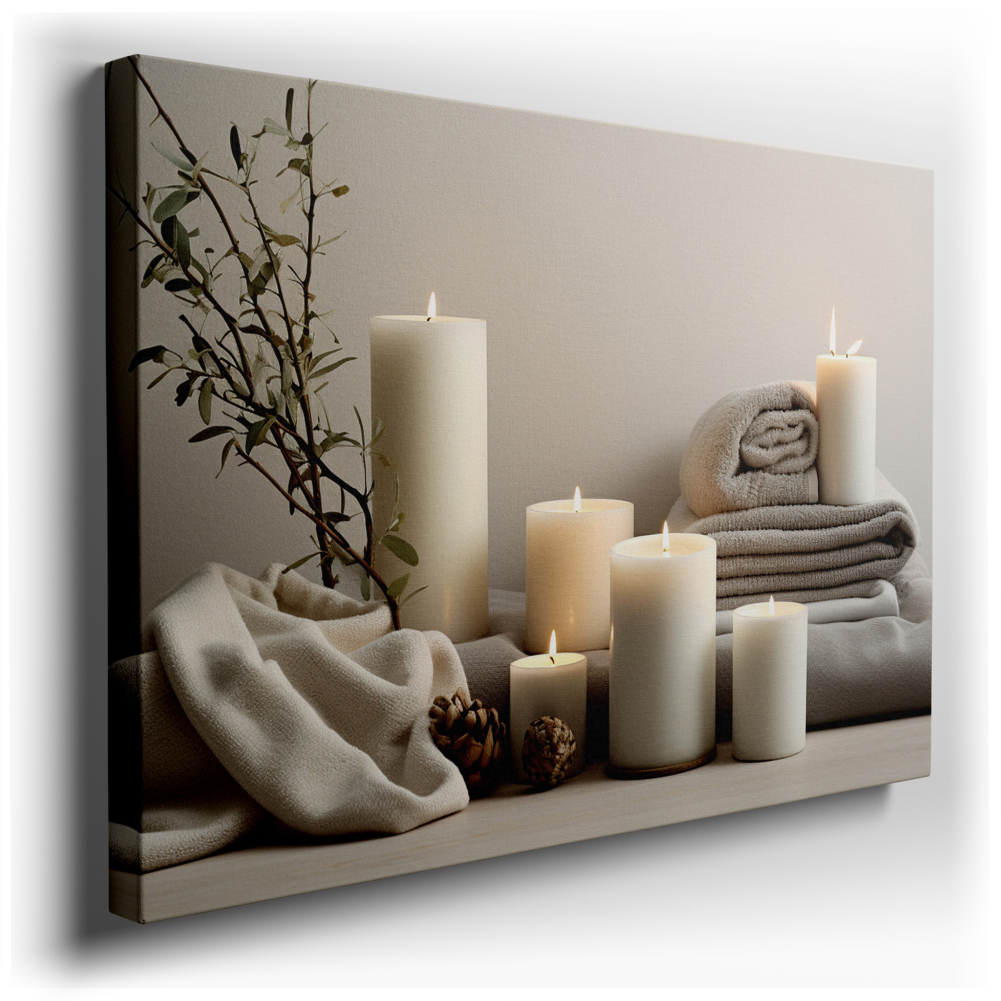 Serene Candlelight and Cozy Towels for a Tranquil Home Atmosphere: Featuring Large Wall Art, Canvas Wall Art, and Decor