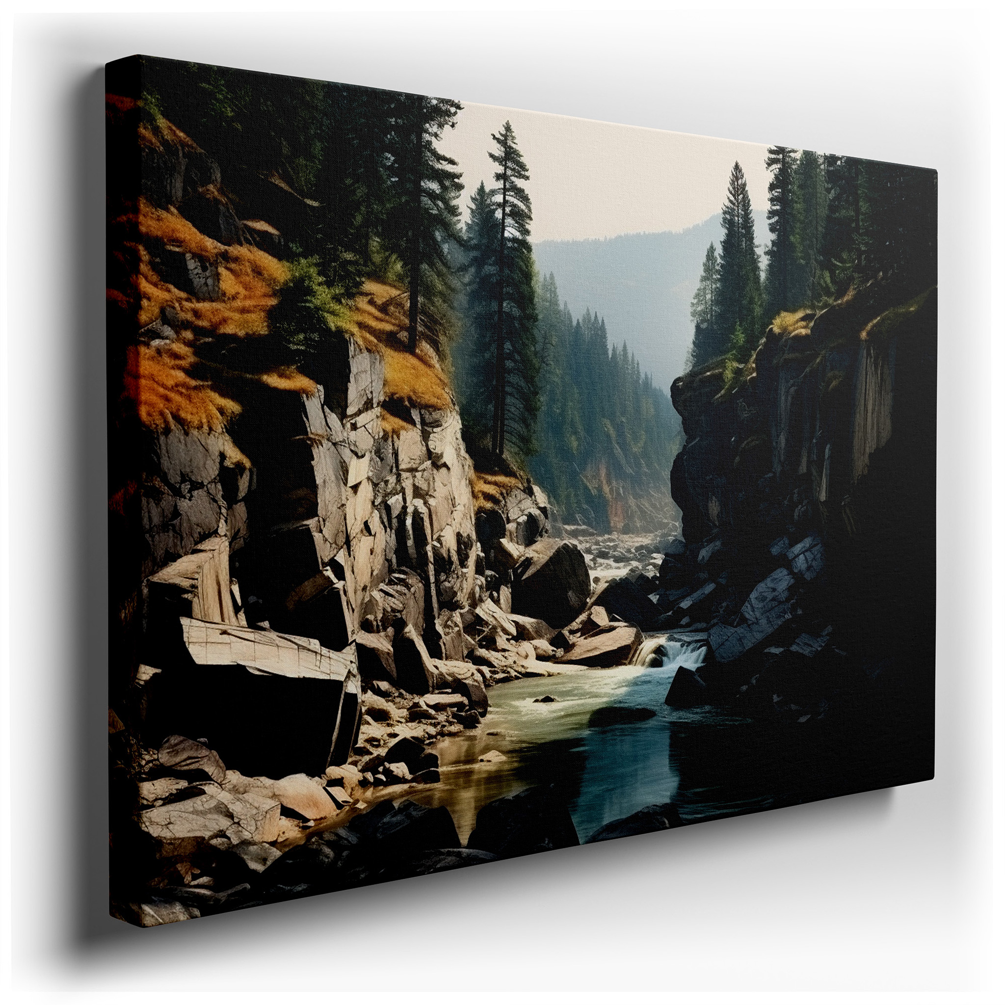 Serene Canyon and River Landscape Large Canvas Wall Art for Office and Bedroom Decor wrapped canvas - main product photo