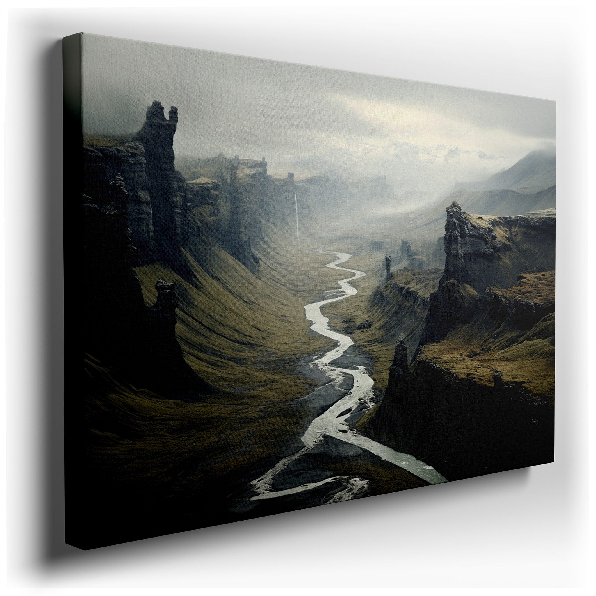 Serene Canyon Landscape with Majestic River and Towering Rocks - Large Canvas Wall Art for Office, Bedroom, and Living