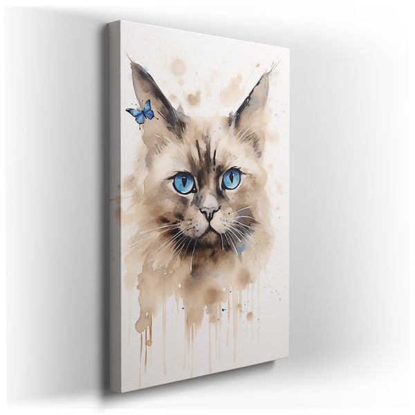 Serene Cat and Butterfly - Peaceful Watercolor Art - Canvas Wall Art