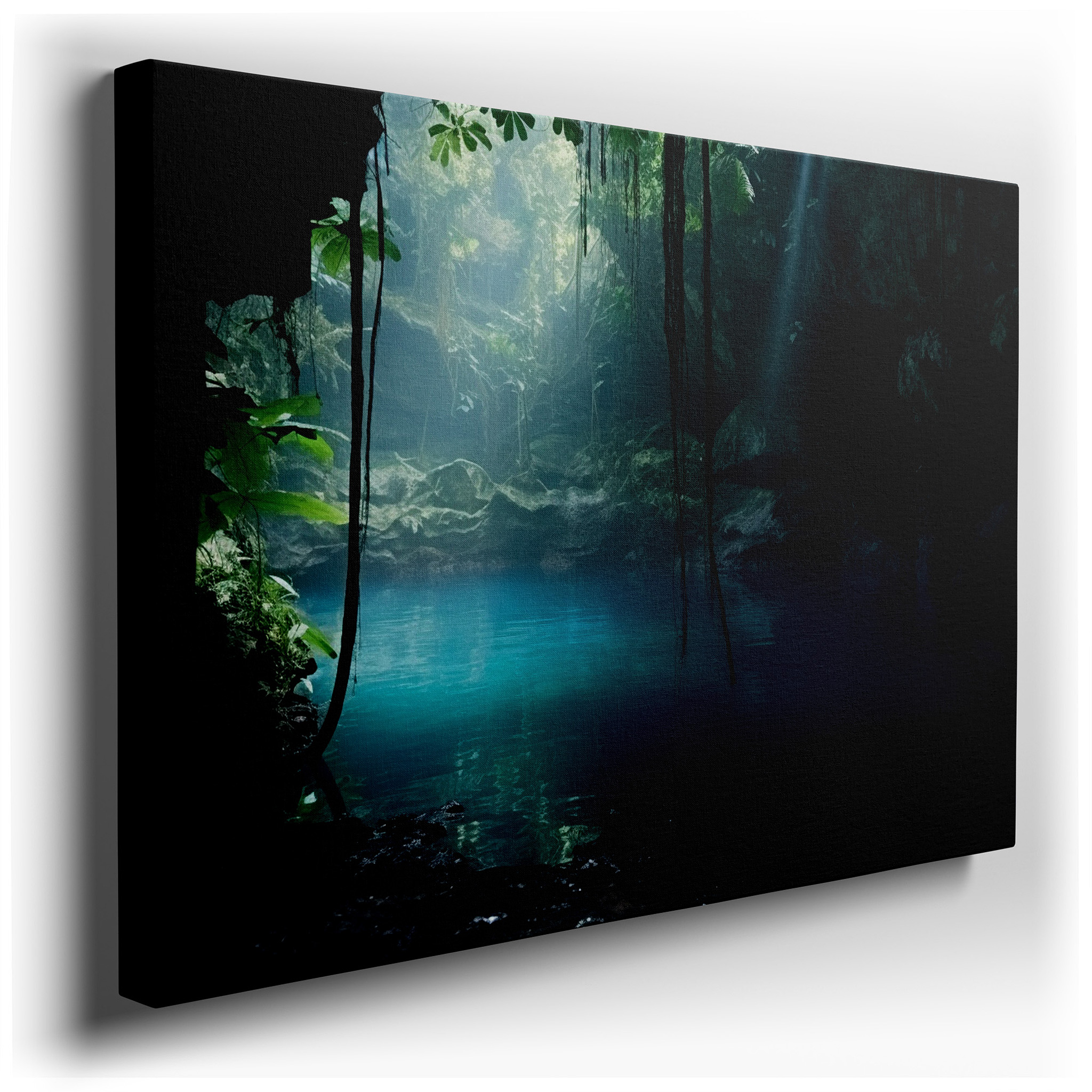 Serene Cave Pool Surrounded by Verdant Greenery and Soft Light - Oversized Wall Art, Canvas Print, Home and Office