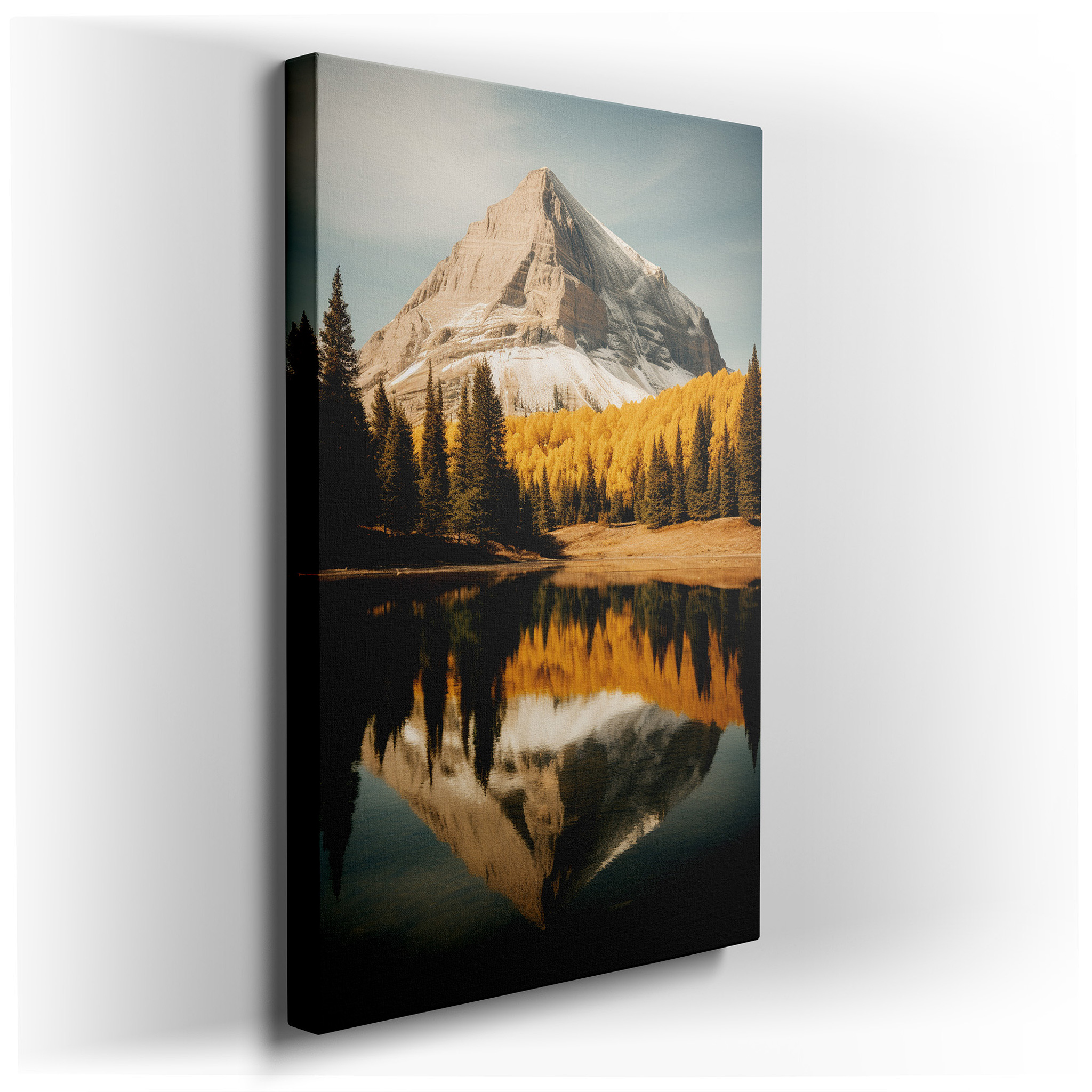 Serene Cliffside Mountain and Tranquil Lake Autumn Scene Large Wall Art, Canvas Wall Decor for Office and Bedroom