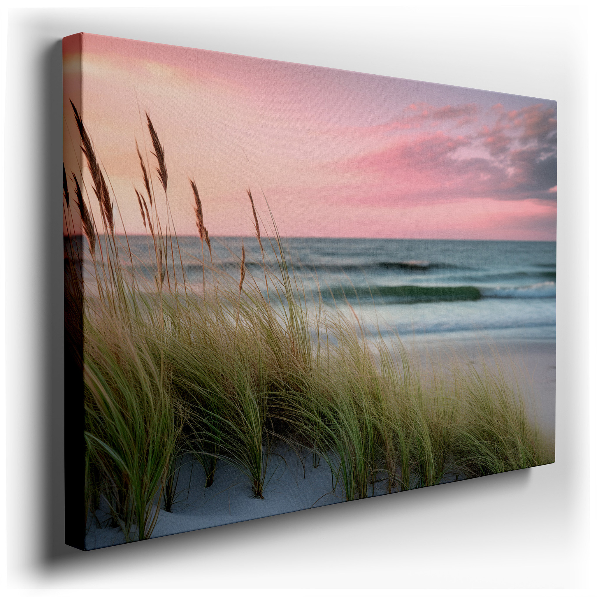 Serene Coastal Evening Wall Art Featuring Sunset Hues and Swaying Grasses, Perfect for Office, Bedroom, or Living Room